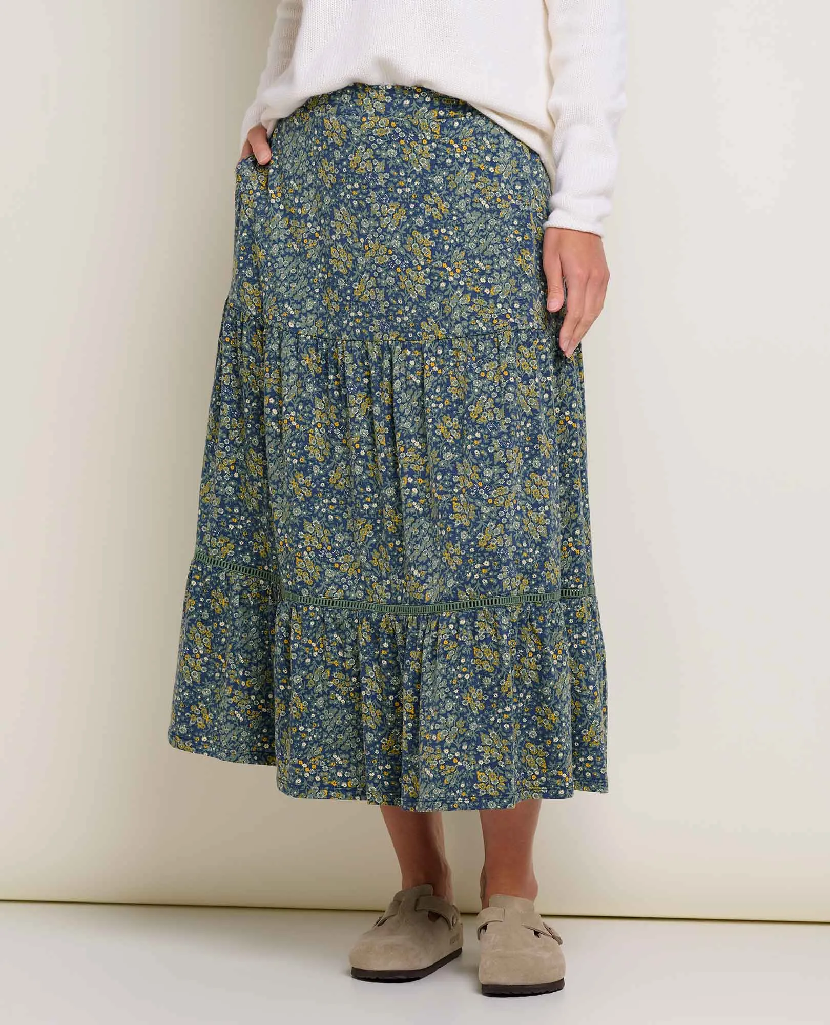 Marigold Tiered Midi Skirt MultiPocketDesign