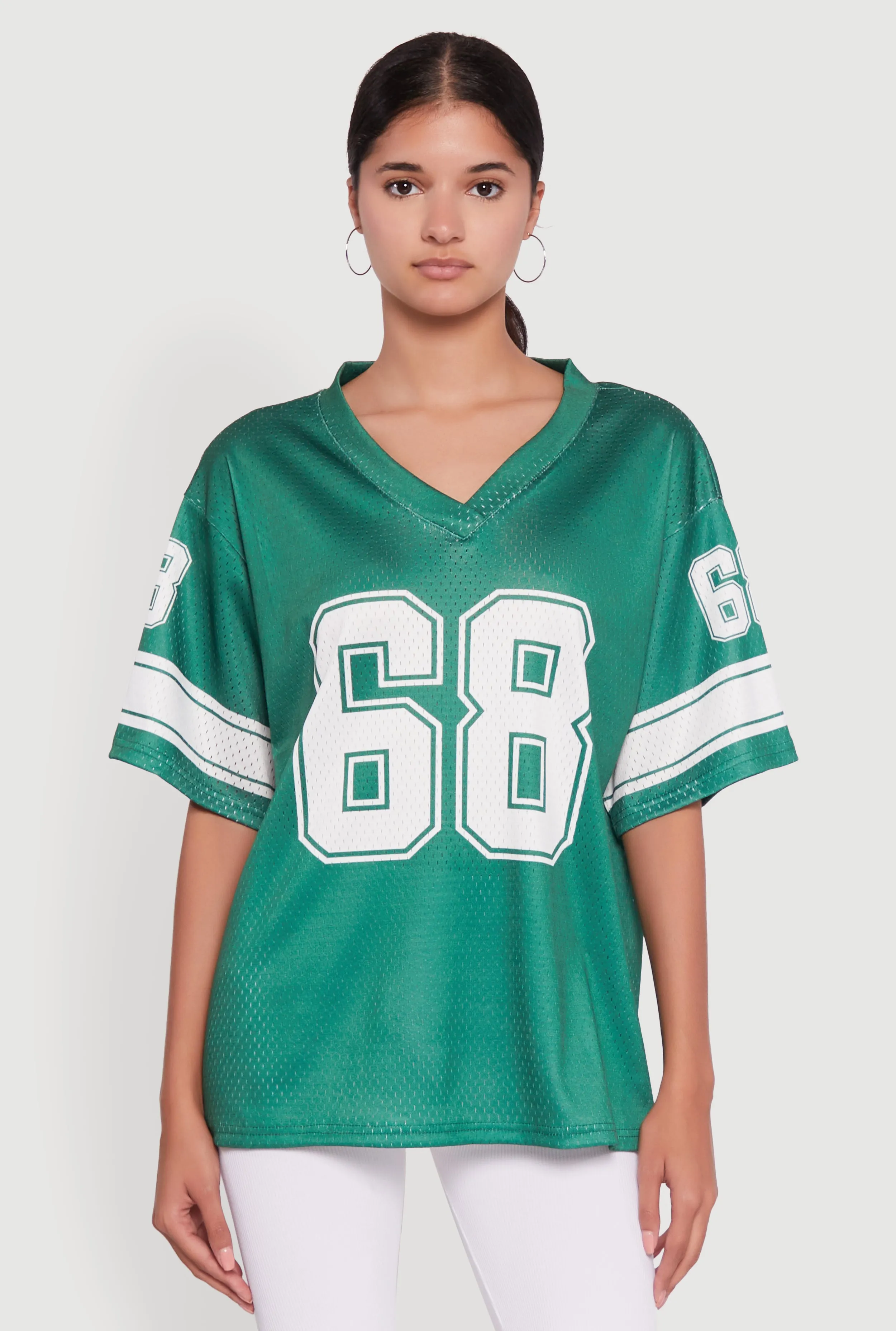 68 Graphic V-Neck Football Jersey Layering Must-Have Trendy Look