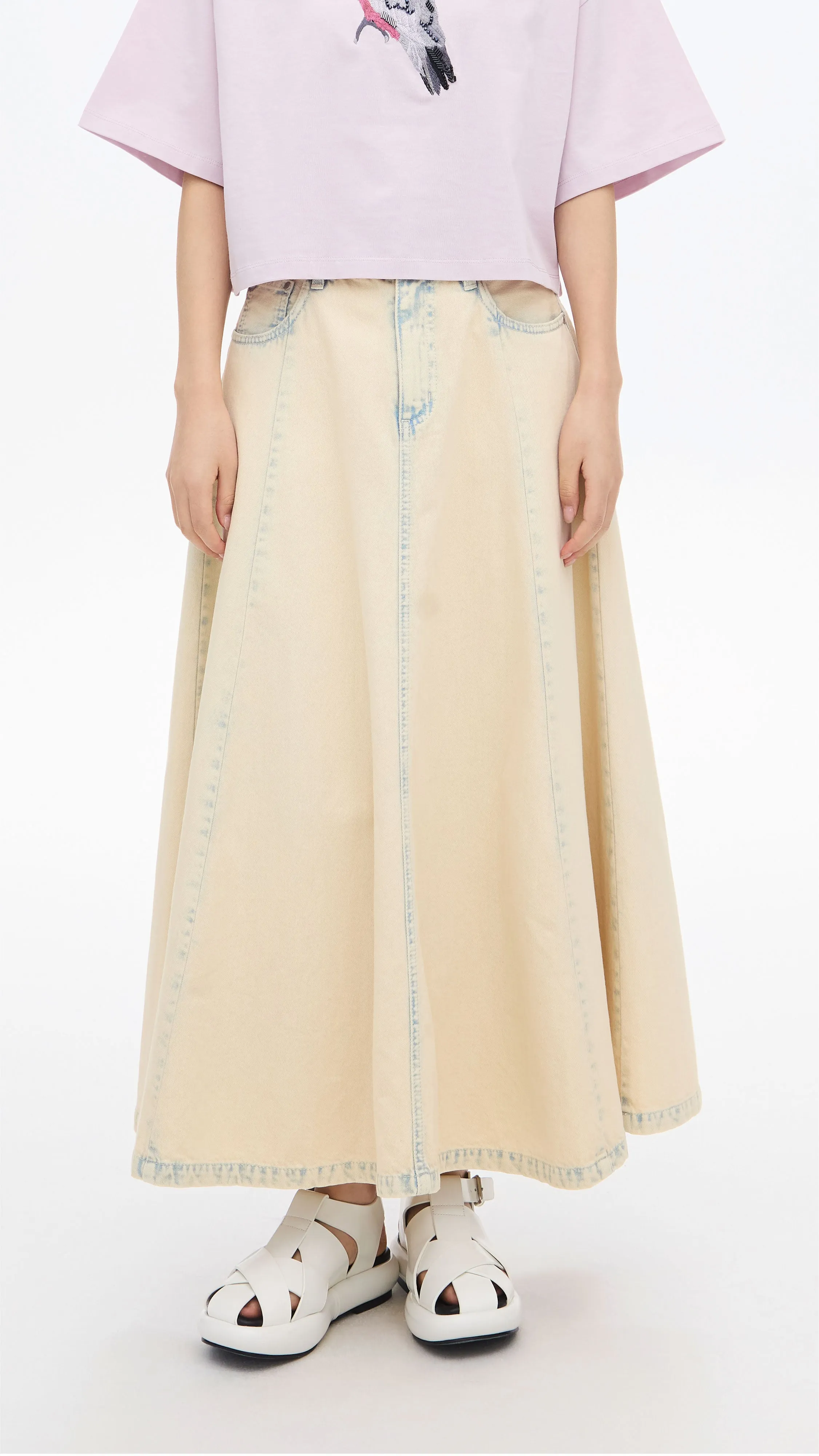 Road Trip Gentle Flow Bleach-washed Denim Skirt