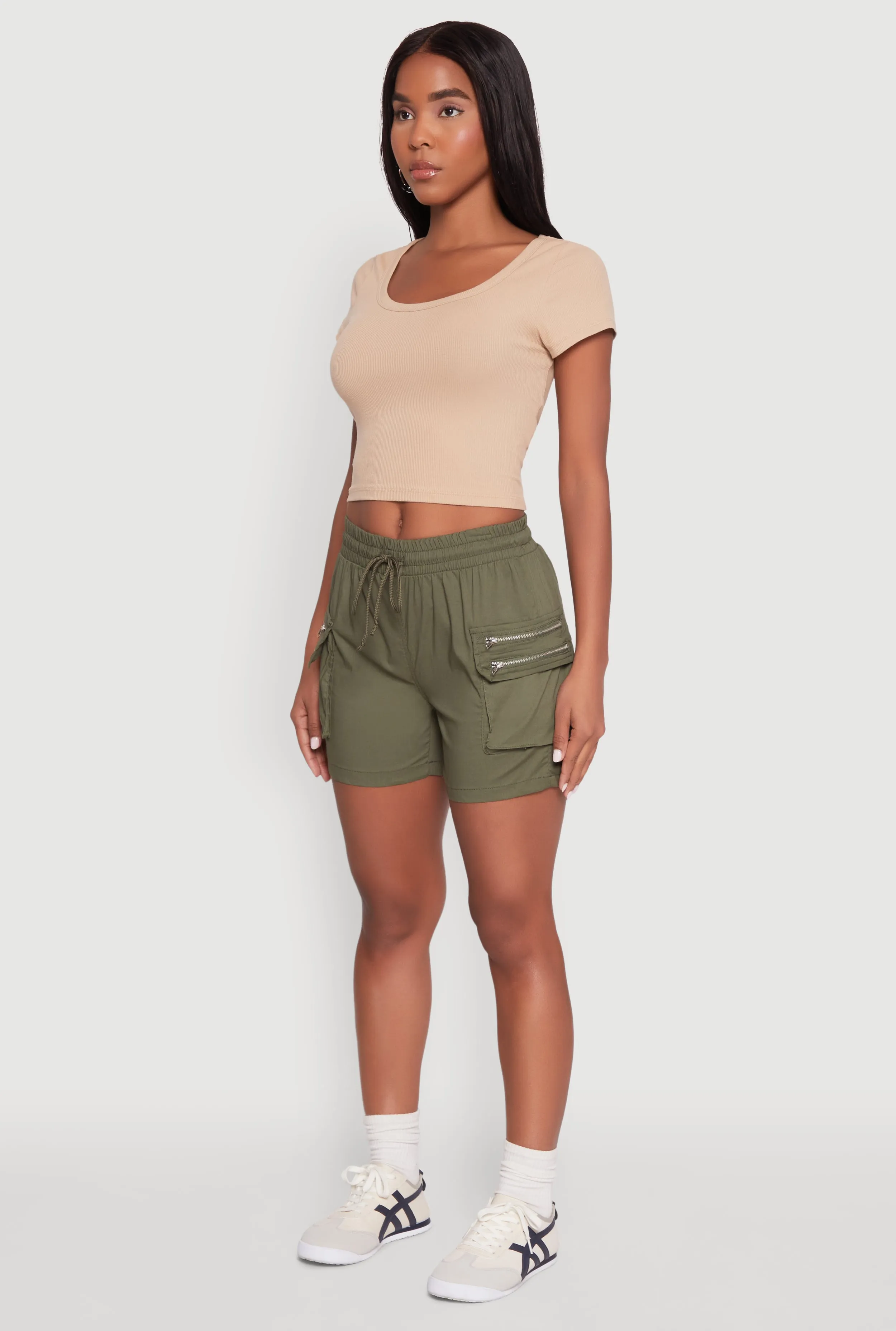 UV Protective Coating Zipper Cargo Pocket Shorts