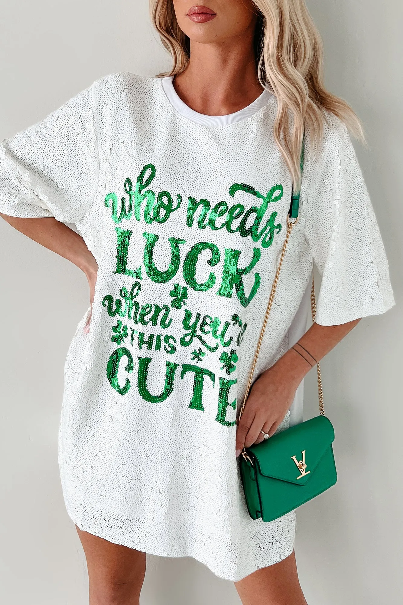 Light Soft "When You're This Cute" Sequin Mini Dress (White)