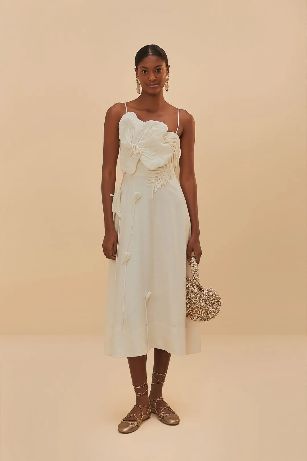 Off-White Garden LENZING? ECOVERO? Euroflax? Midi Dress Elegant Silhouette Street Chic