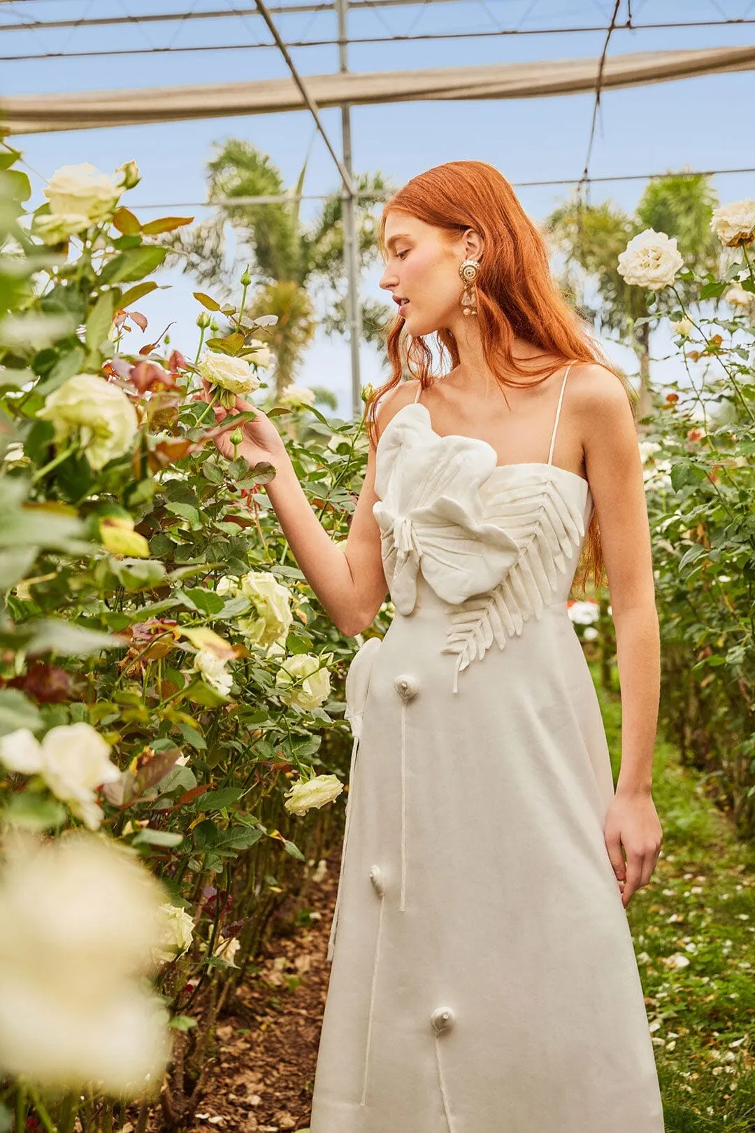 Charming Fit Off-White Garden LENZING? ECOVERO? Euroflax? Midi Dress