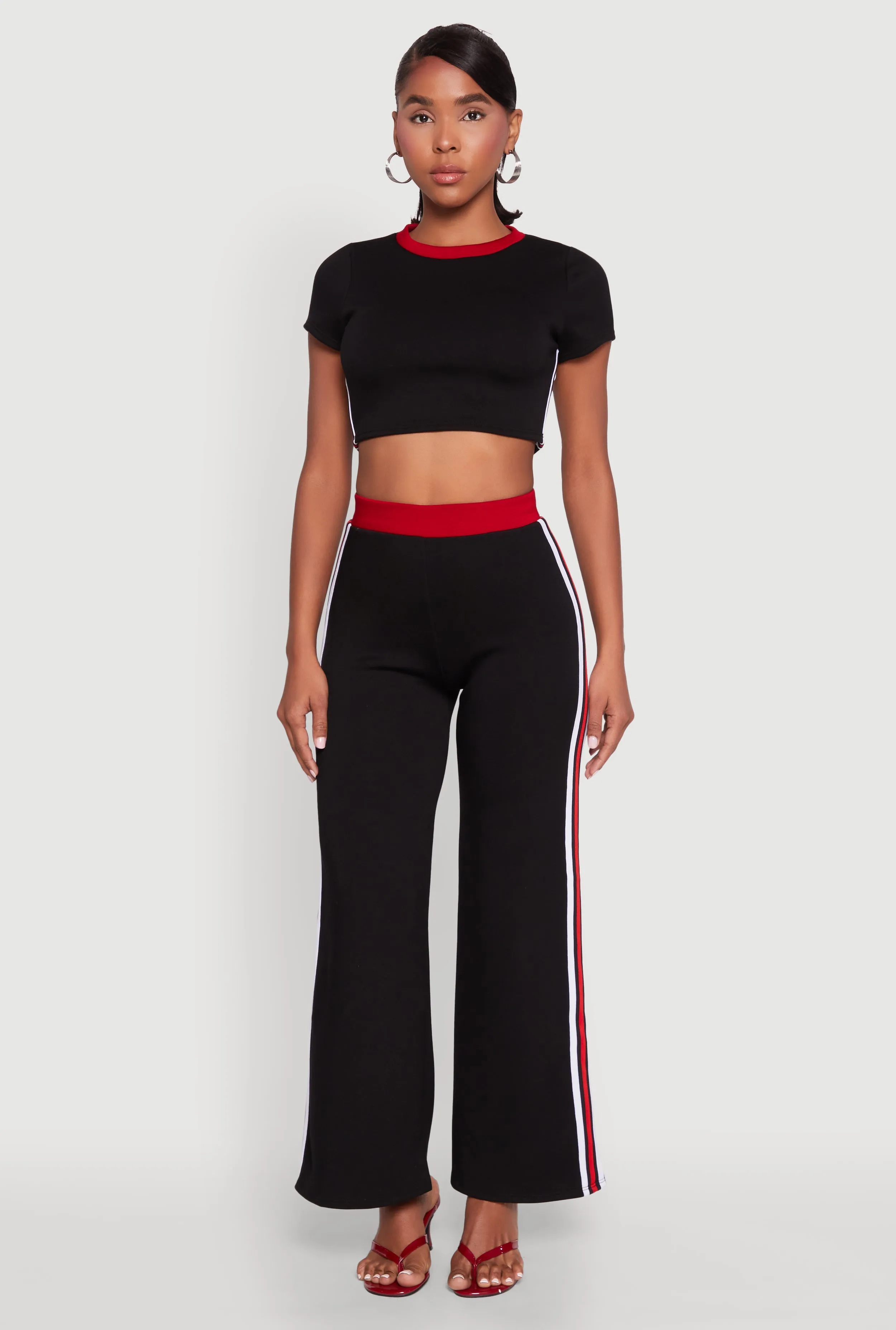 Curved Hemline Ethically Sourced Material Varsity Stripe Detail Short Sleeve Crop Top