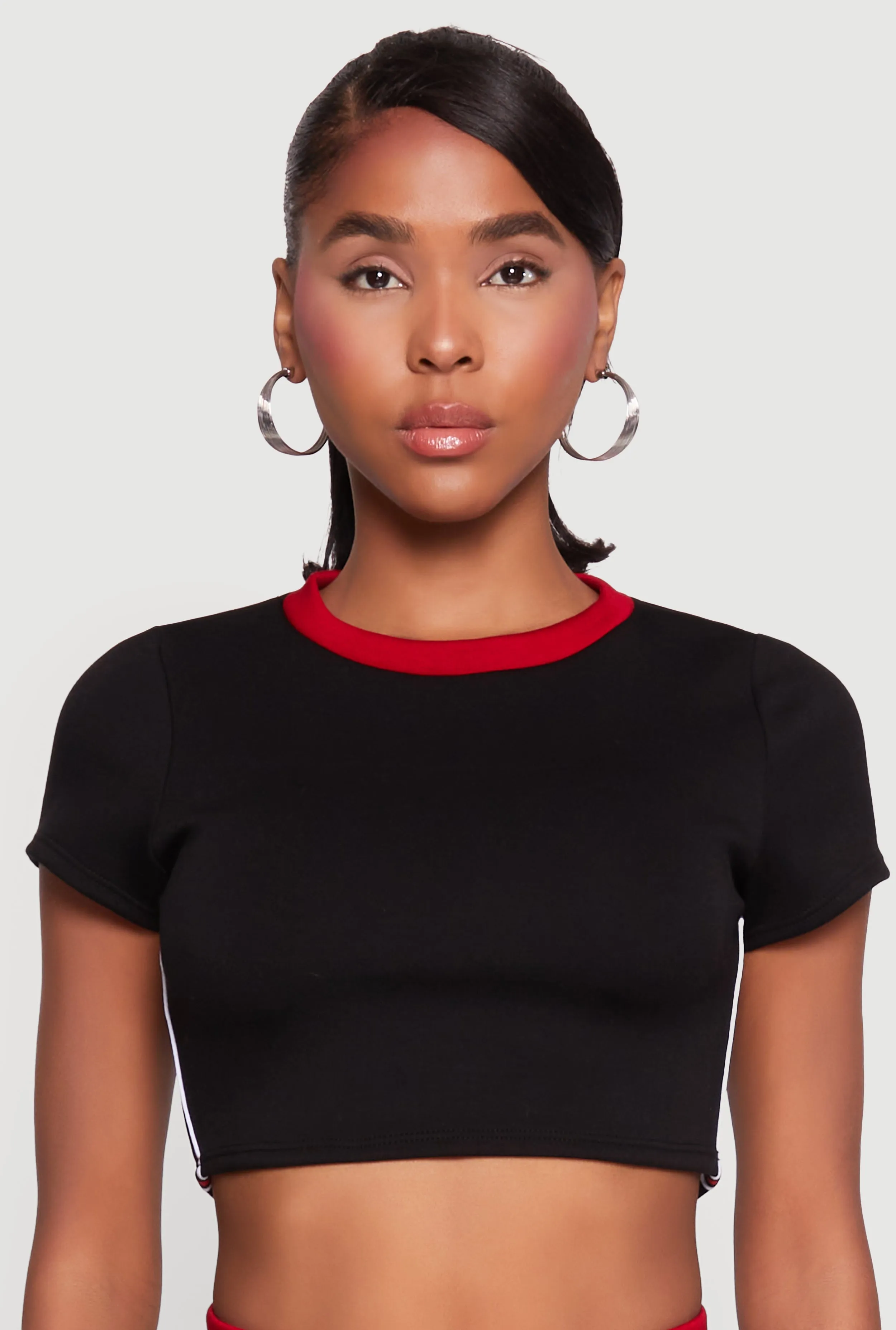 Everyday Wear Varsity Stripe Detail Short Sleeve Crop Top