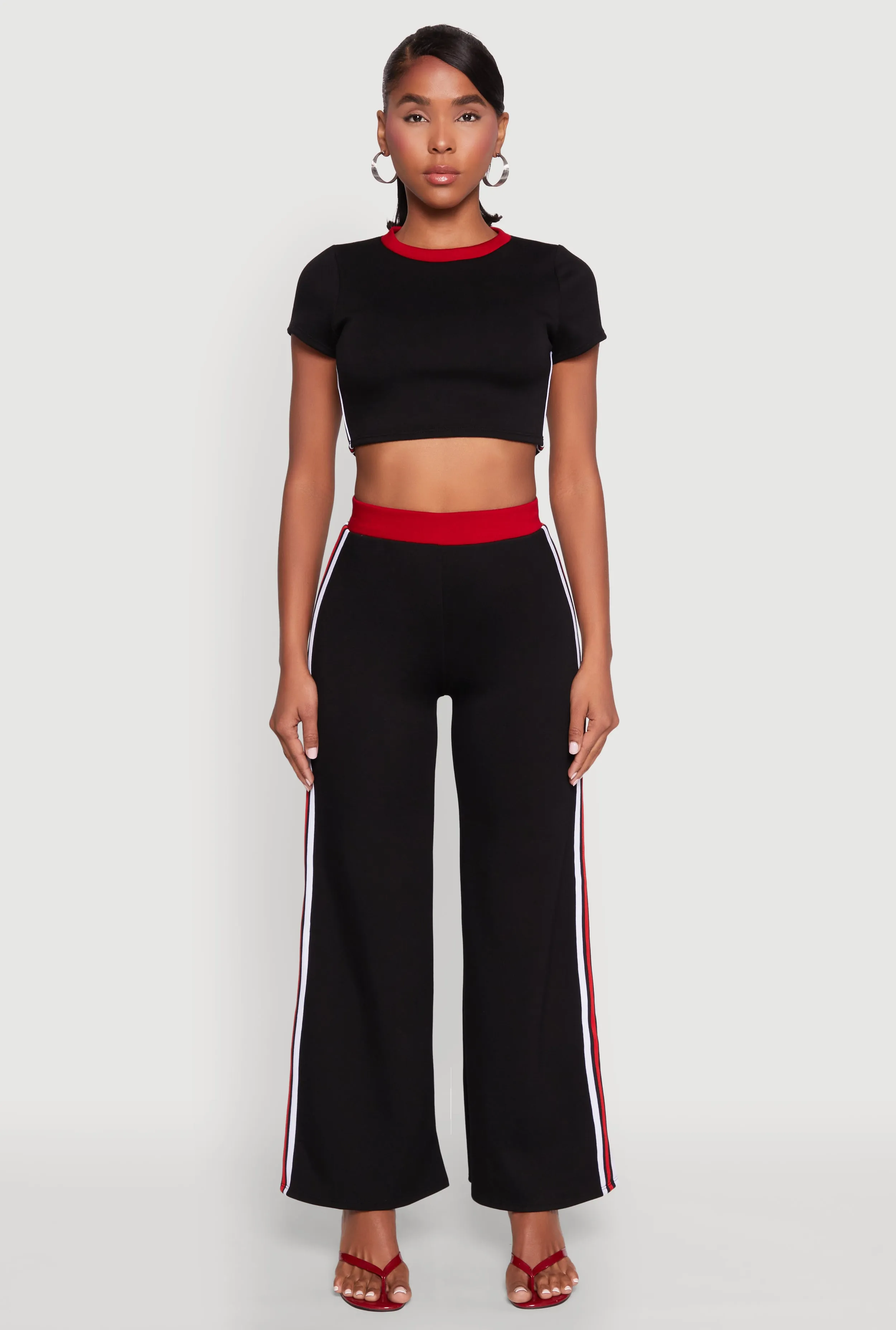 Varsity Stripe Detail Short Sleeve Crop Top Stylish and Cozy