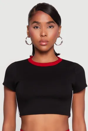 Everyday Wear Varsity Stripe Detail Short Sleeve Crop Top
