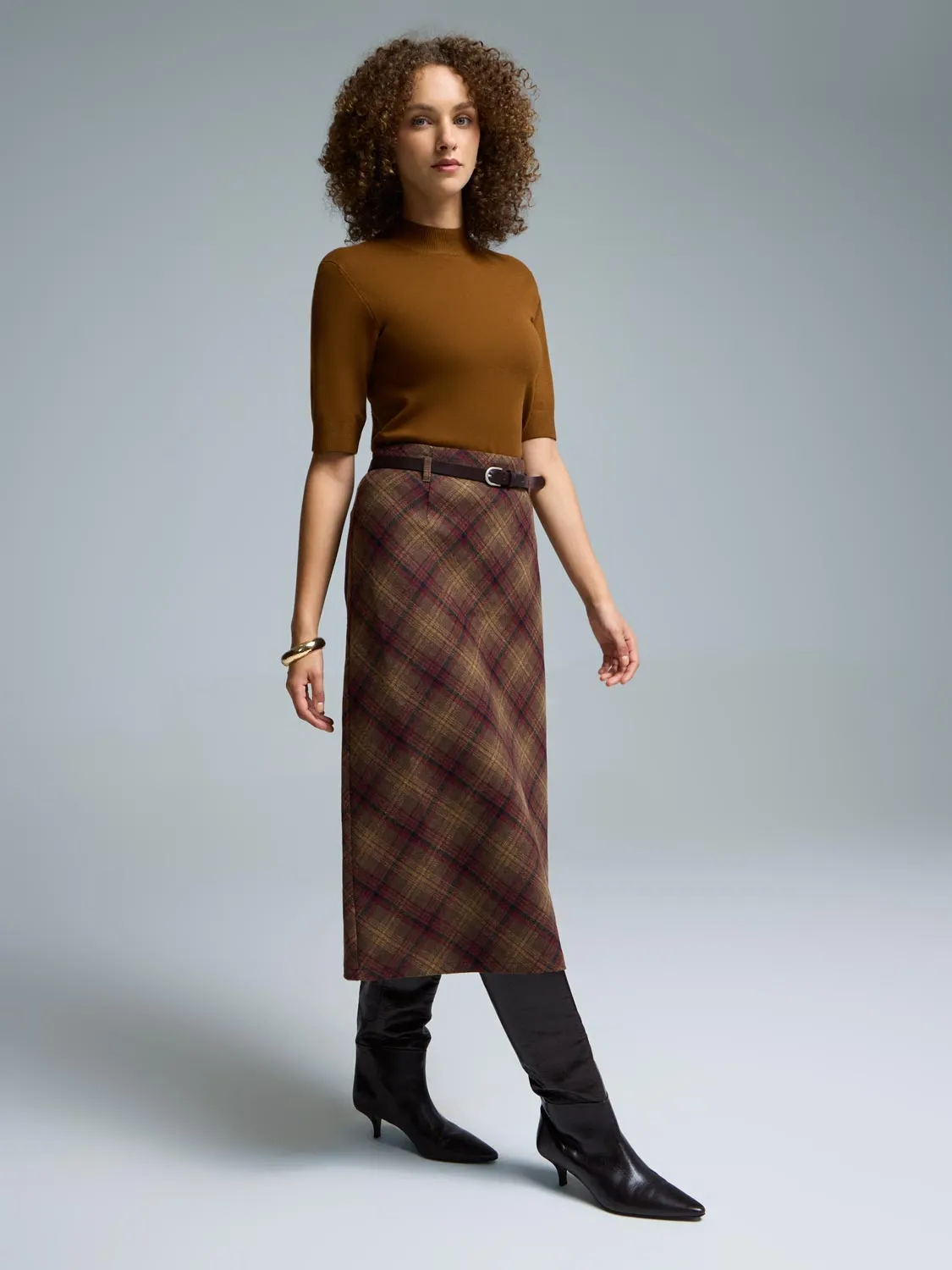 Belted Plaid Skirt Easy Vibe