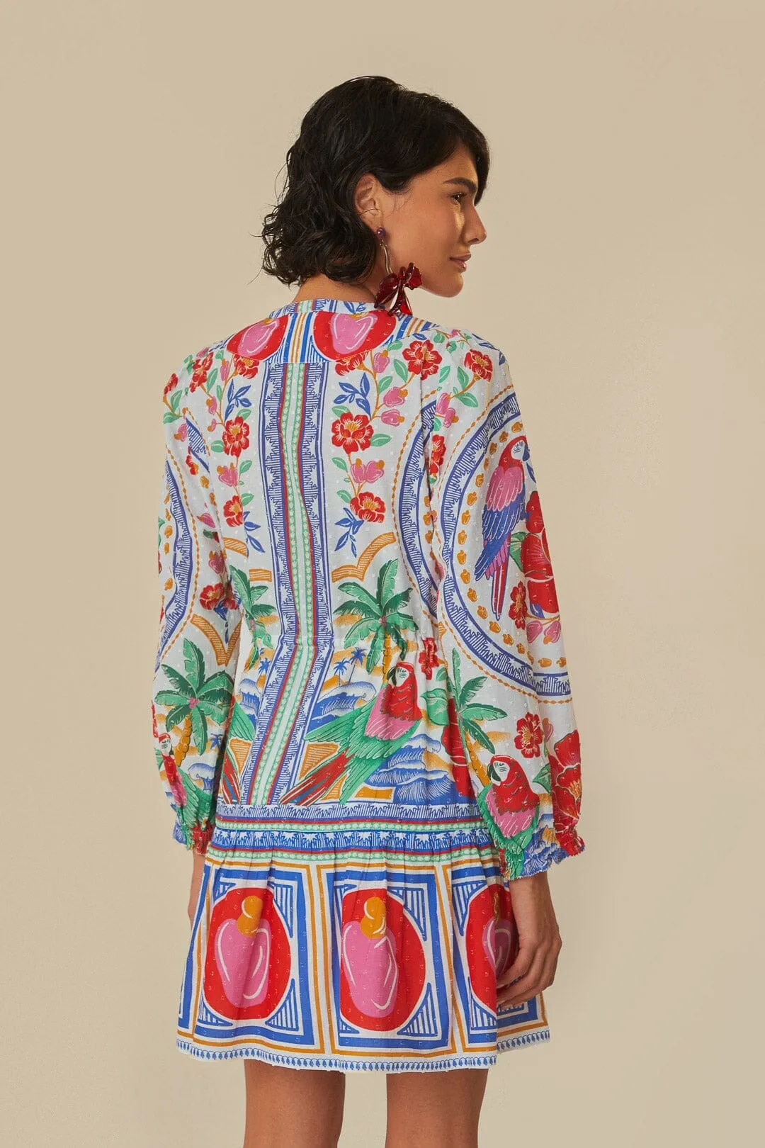 Glow Light Chic Layer Off-White Flowers Beach Mini Dress