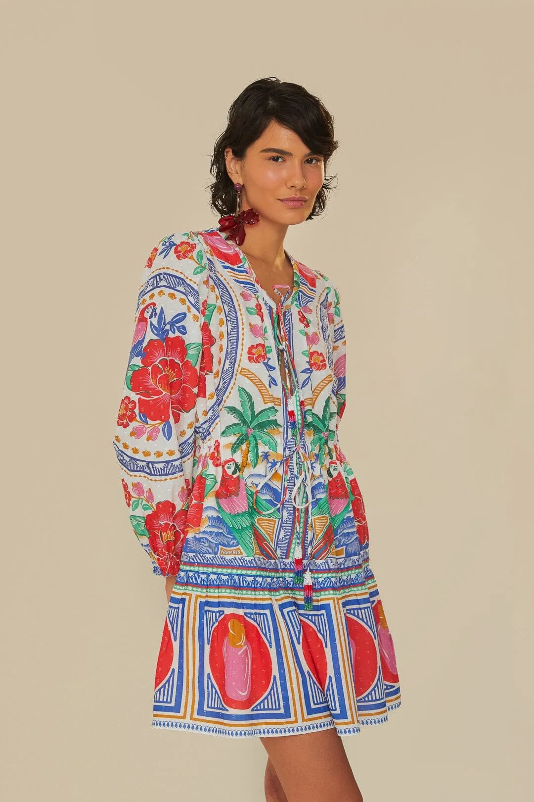Cozy Fashion Off-White Flowers Beach Mini Dress