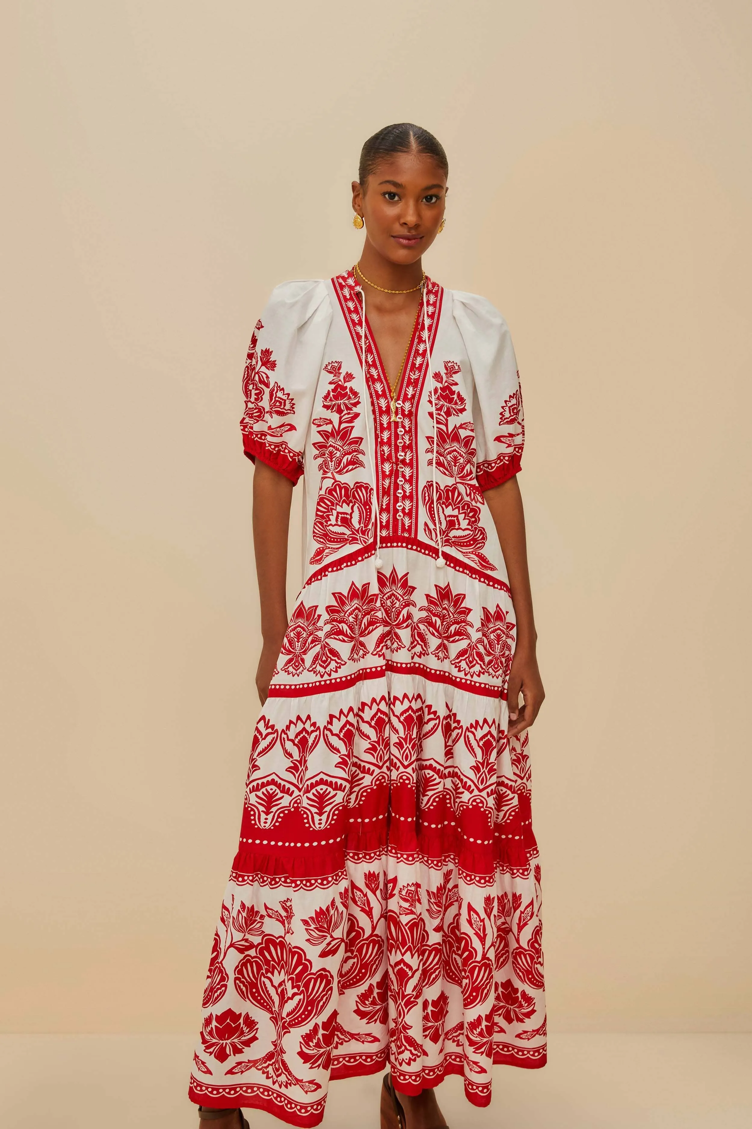 Opal Glow Off-White Boho Garden Short Sleeve Midi Dress