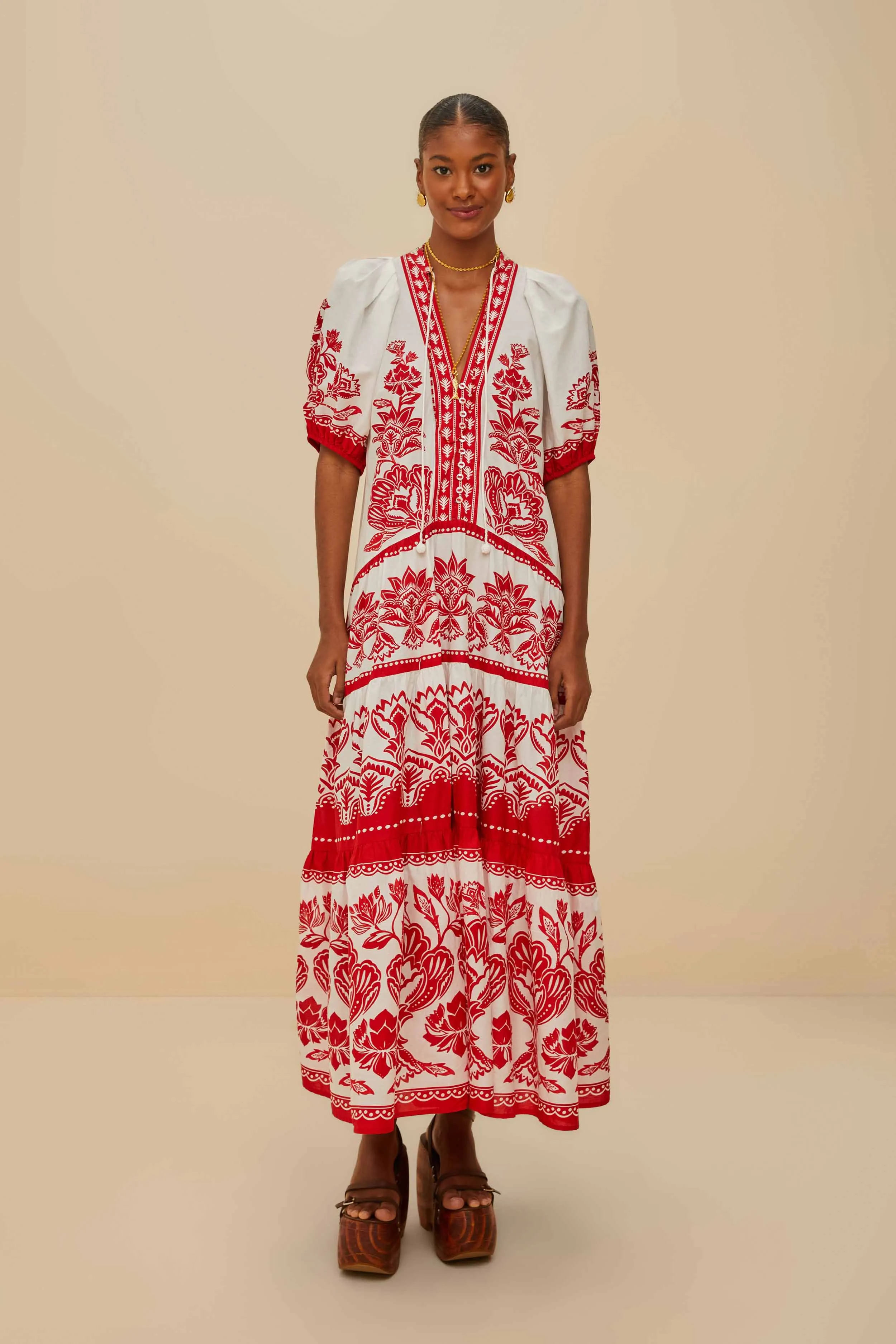 Off-White Boho Garden Short Sleeve Midi Dress Smart and Stylish Weekend Brunch