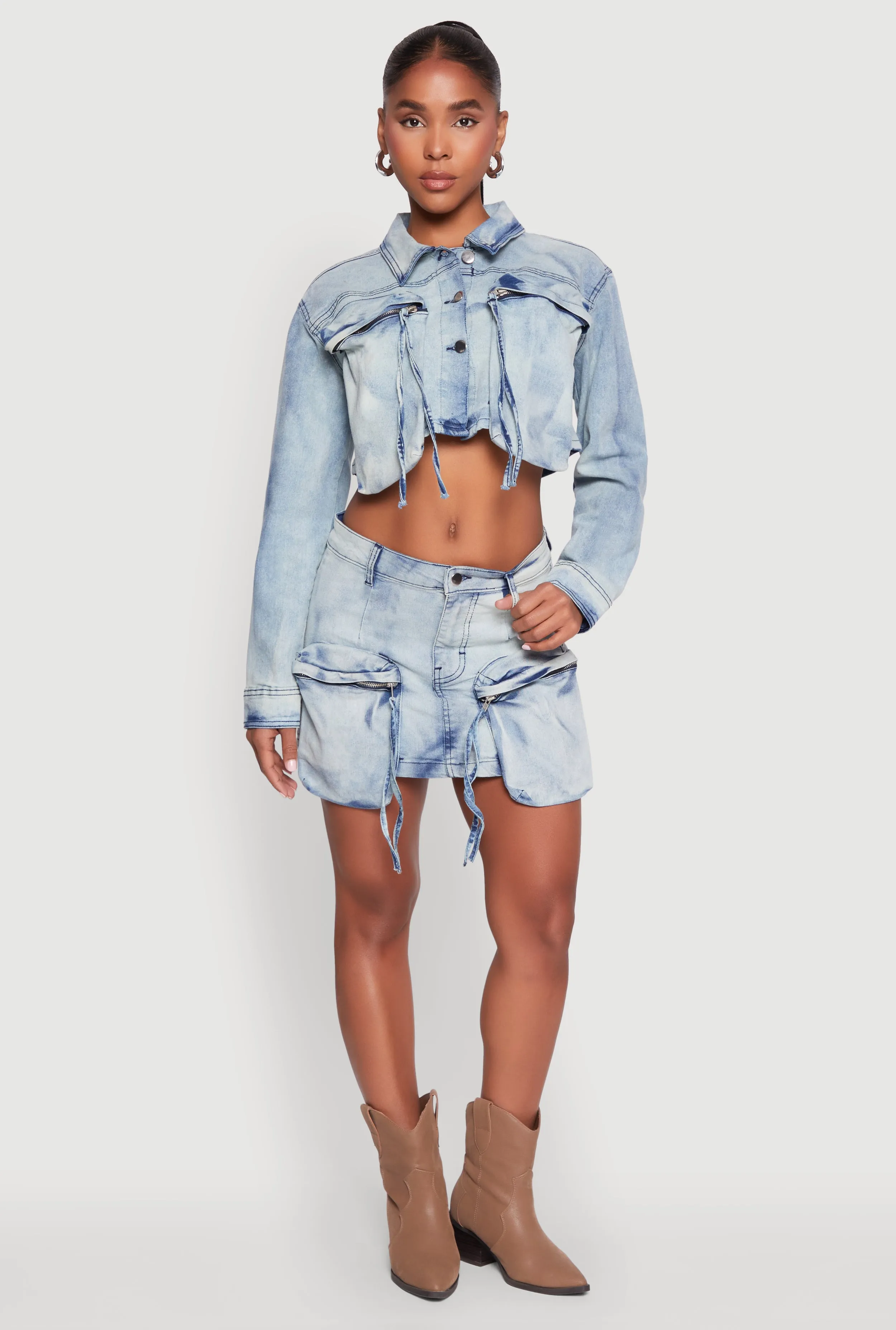 Gentle Comfort Spoon Jeans Cargo Pocket Mini Denim Skirt