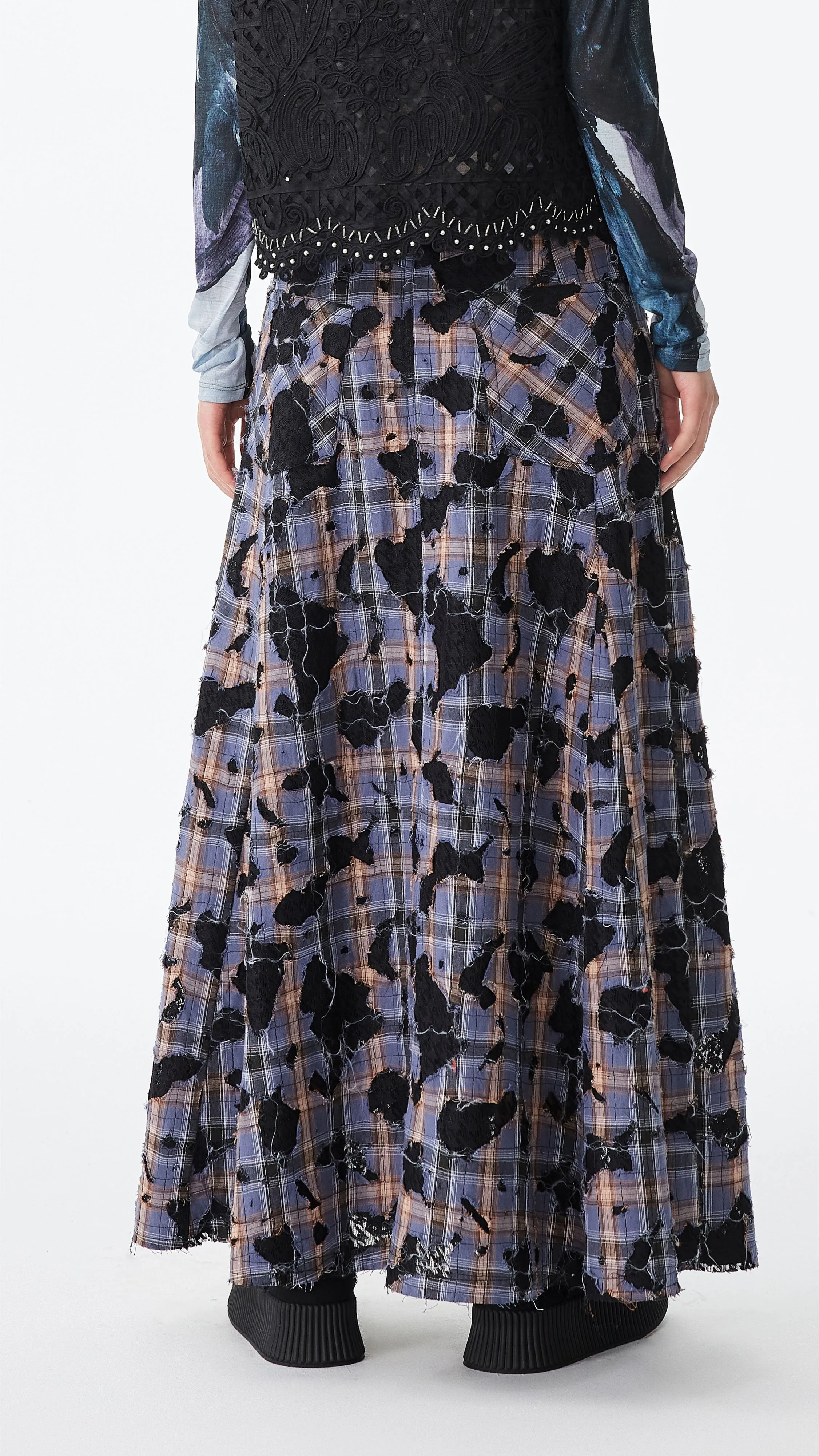 Patchwork Lace Flare Skirt Heat Dissipating Fabric