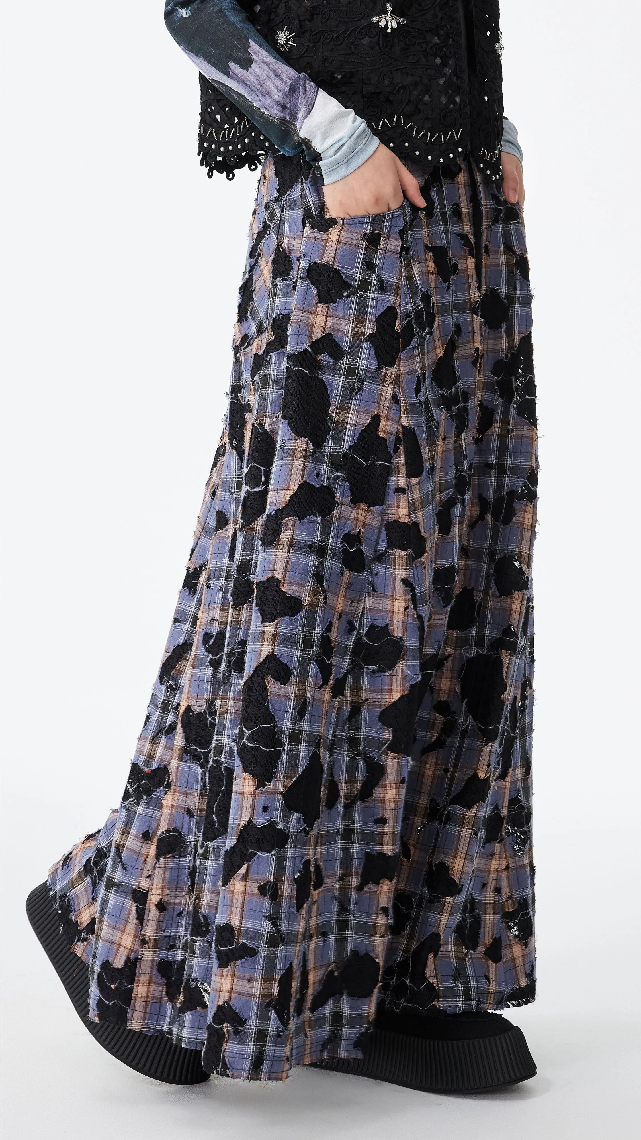 Breathable Lining Patchwork Lace Flare Skirt
