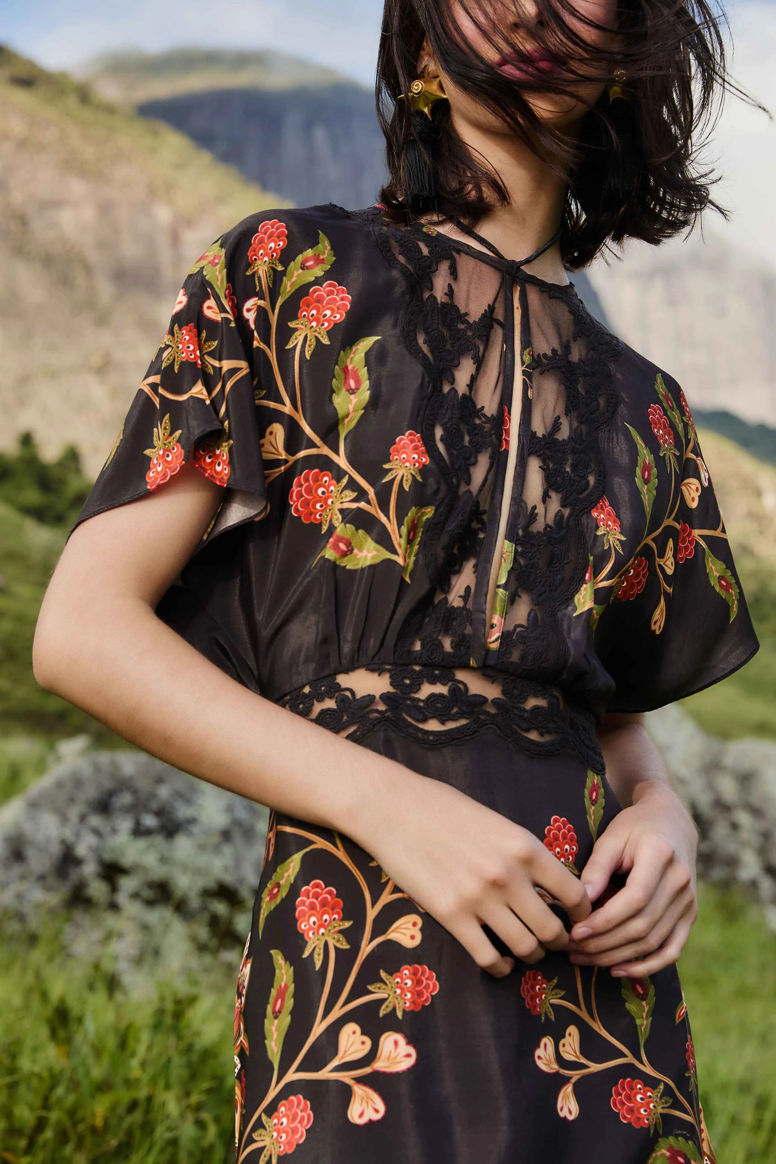 Flirty Look Black Berry Garden Mini Dress