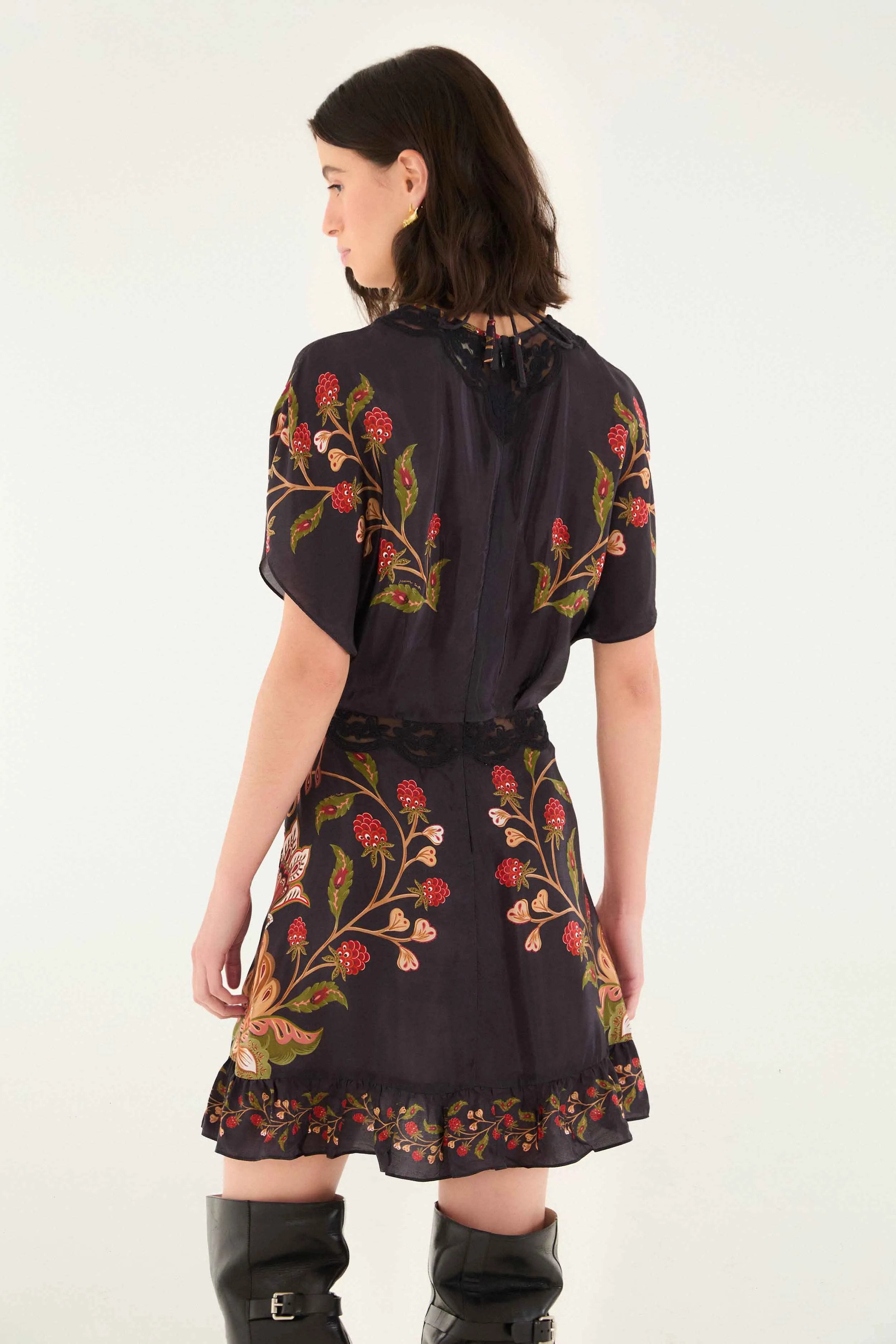Eco Friendly Material Black Berry Garden Mini Dress