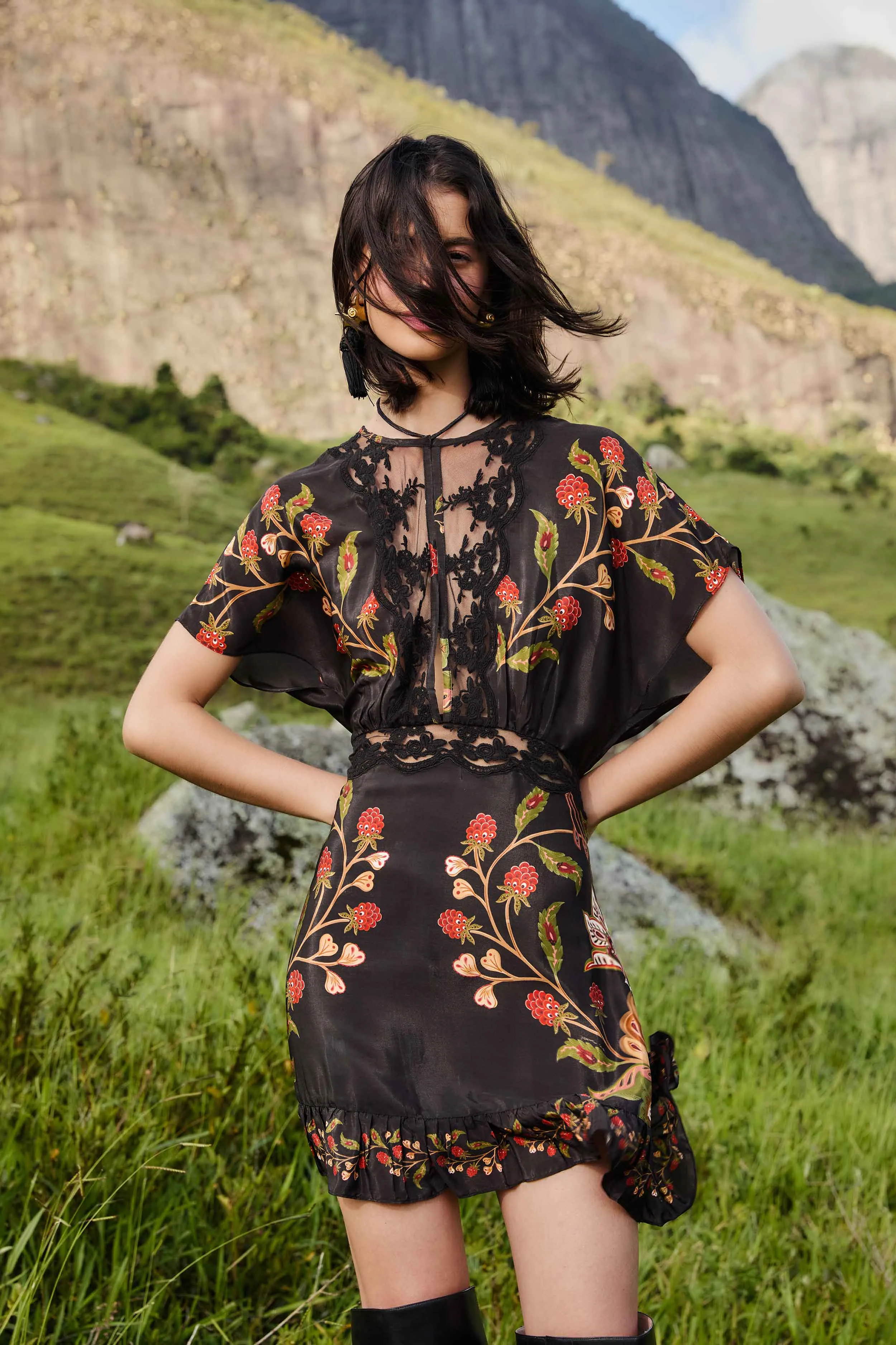 Star Rush Black Berry Garden Mini Dress