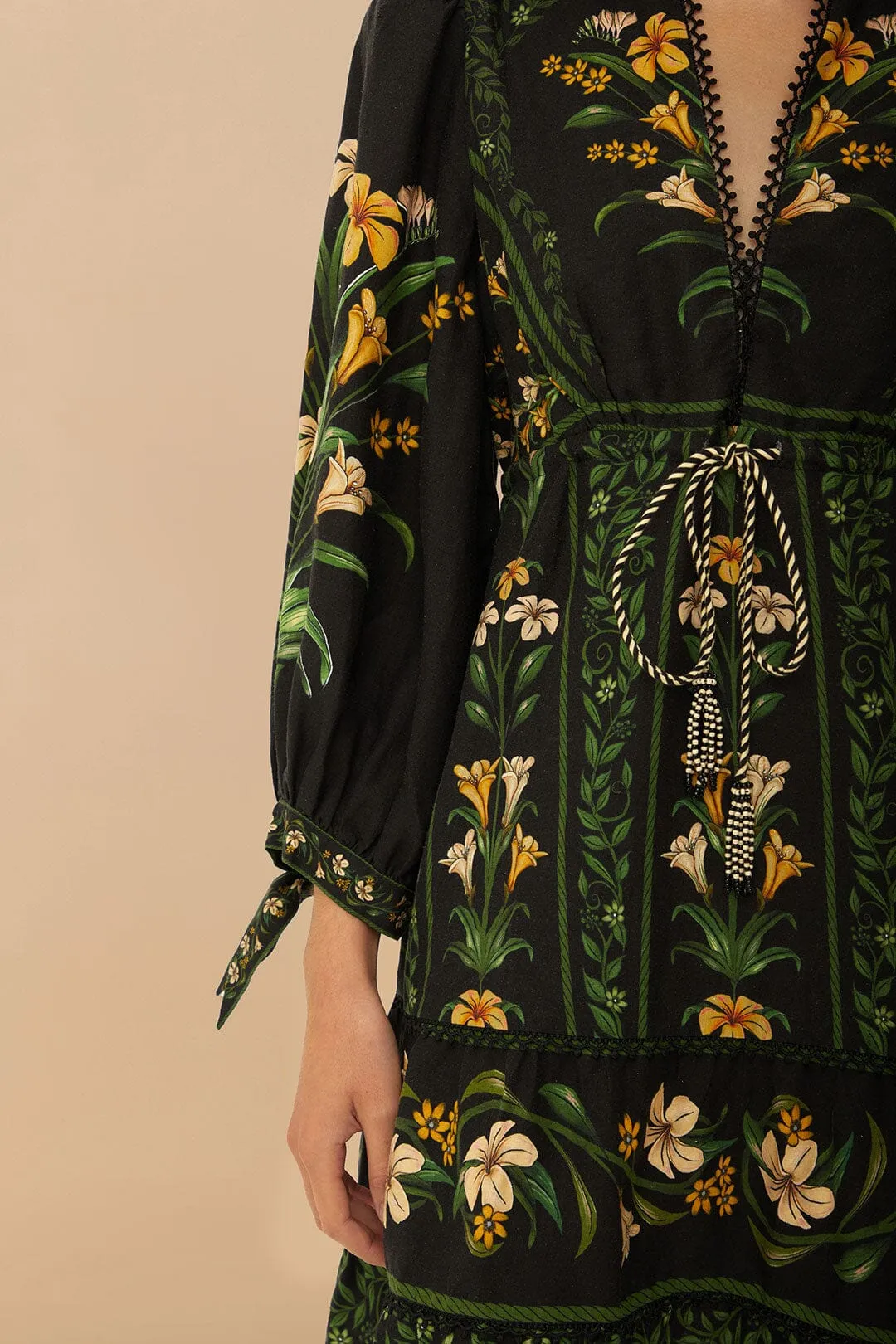 Black Flowers Arch LENZING? ECOVERO? Euroflax? Mini Dress Cozy Fashion