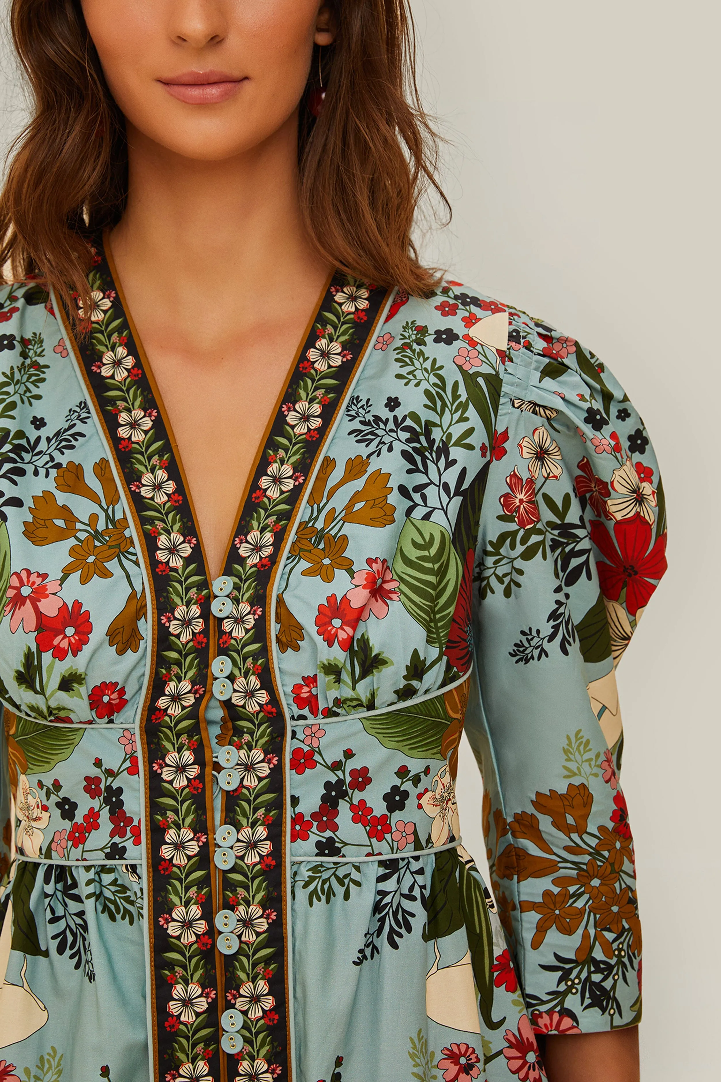 Blue Beauty Bouquet Mini Dress Magnetic Button Closure Stylish mini for brunch