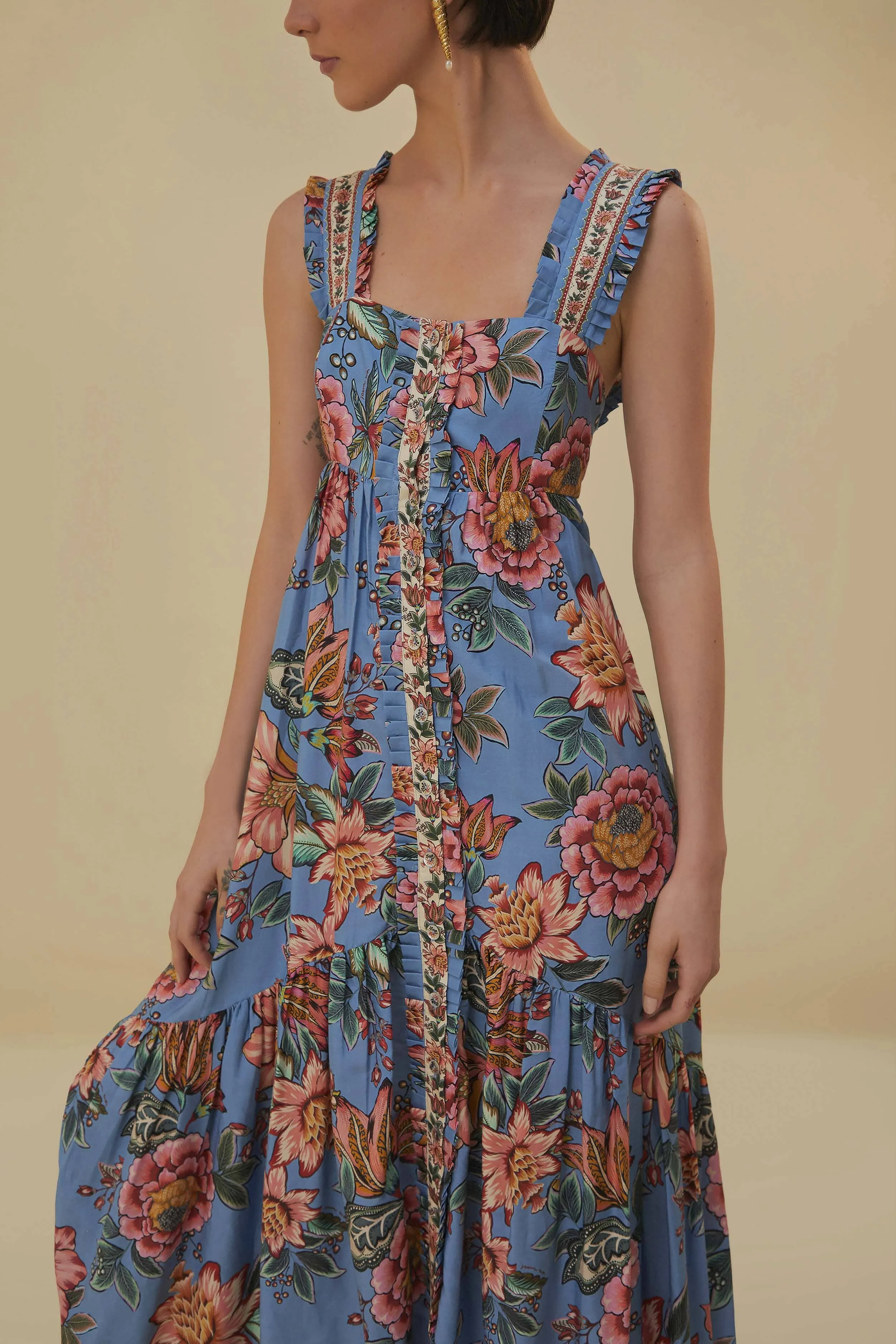 Chrome Glow Dye Art Blue Wonderful Bouquet Sleeveless Maxi Dress