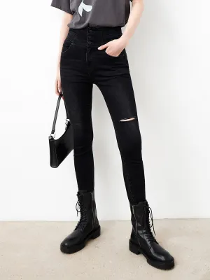 Anytime Look Timeless Piece Button Cut-out Skinny Jeans