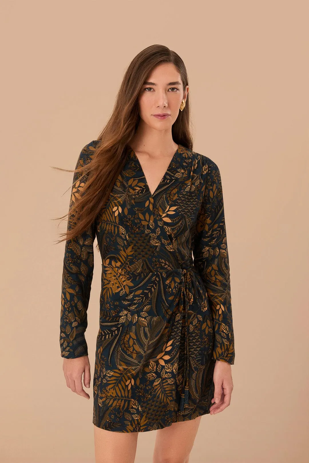 Teal Dotted Forest LENZING? ECOVERO? Viscose Wrap Mini Dress Crop Cut