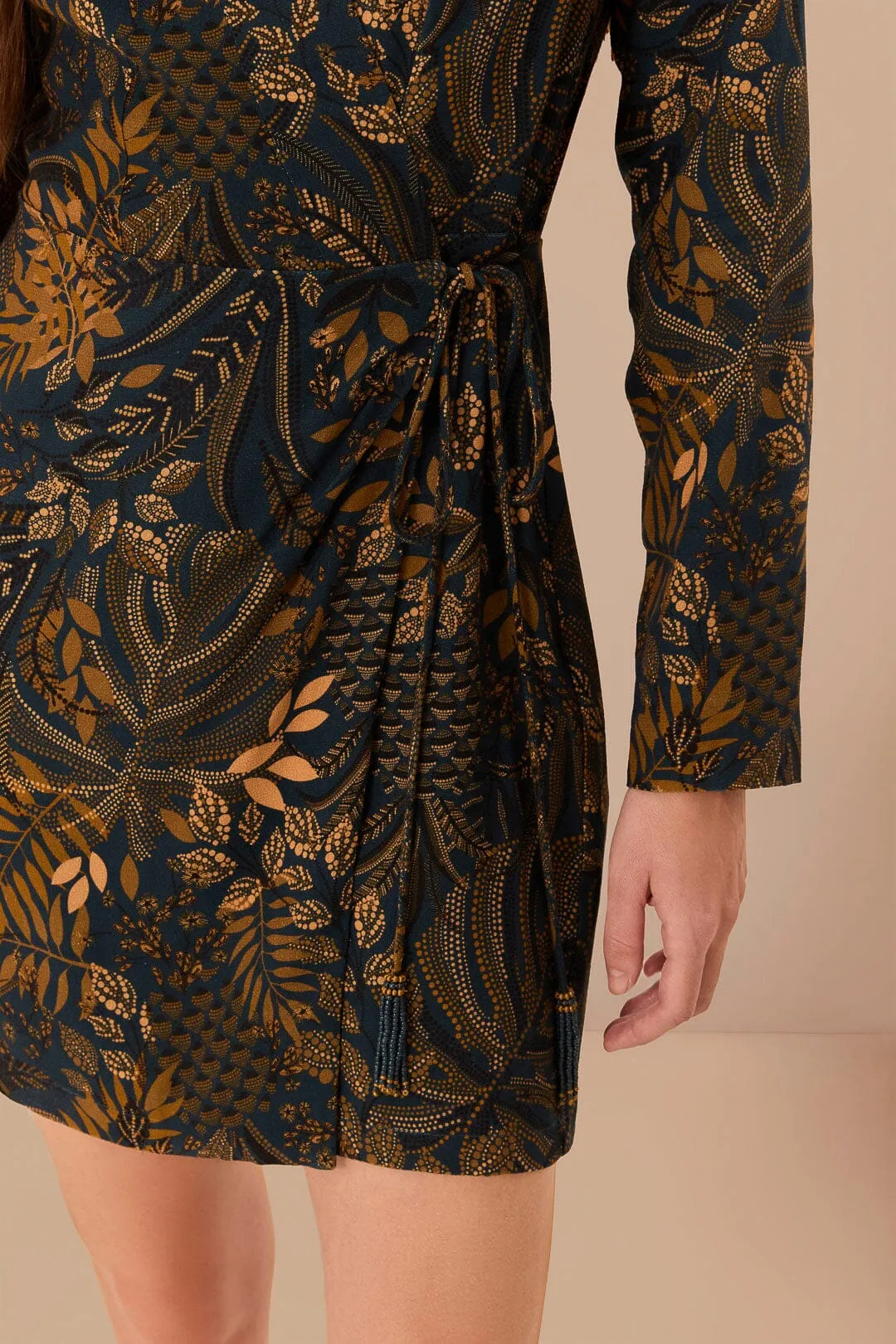 Vibrant Wear Knit Blend Fabric Teal Dotted Forest LENZING? ECOVERO? Viscose Wrap Mini Dress