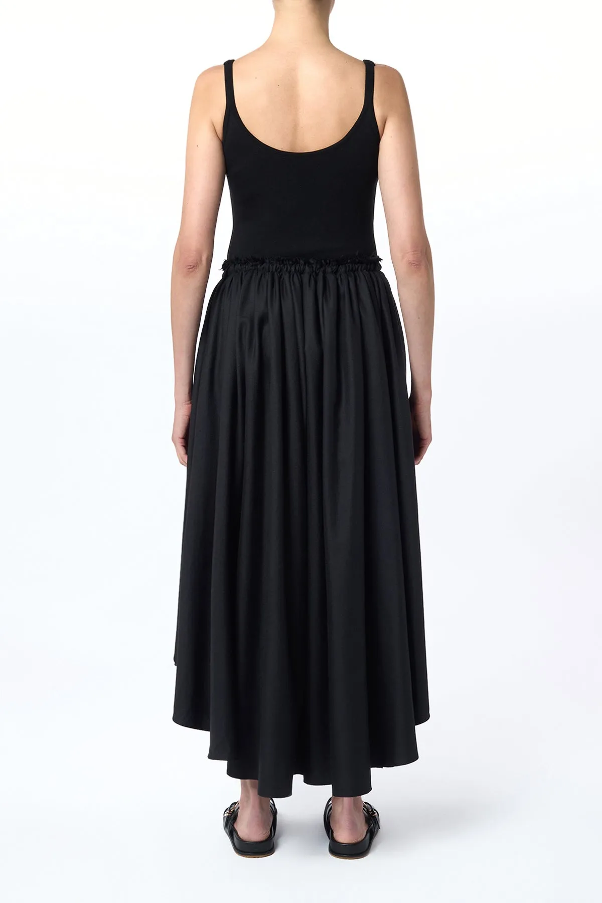 FlatlockStitching PunctureResistant Fabric Dea Pleated Maxi Skirt in Black Virgin Wool Silk Linen