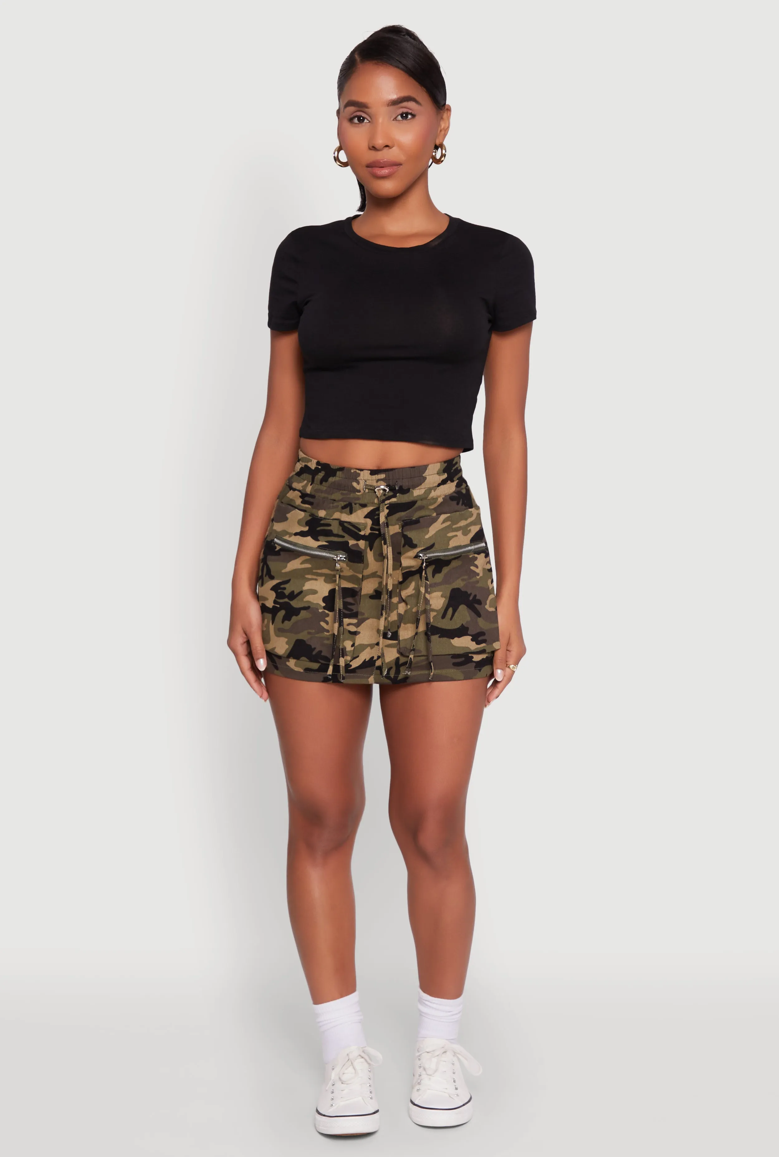 Trendy Camo Zip Pocket Mini Skirt Department Store Style Summer Outfit