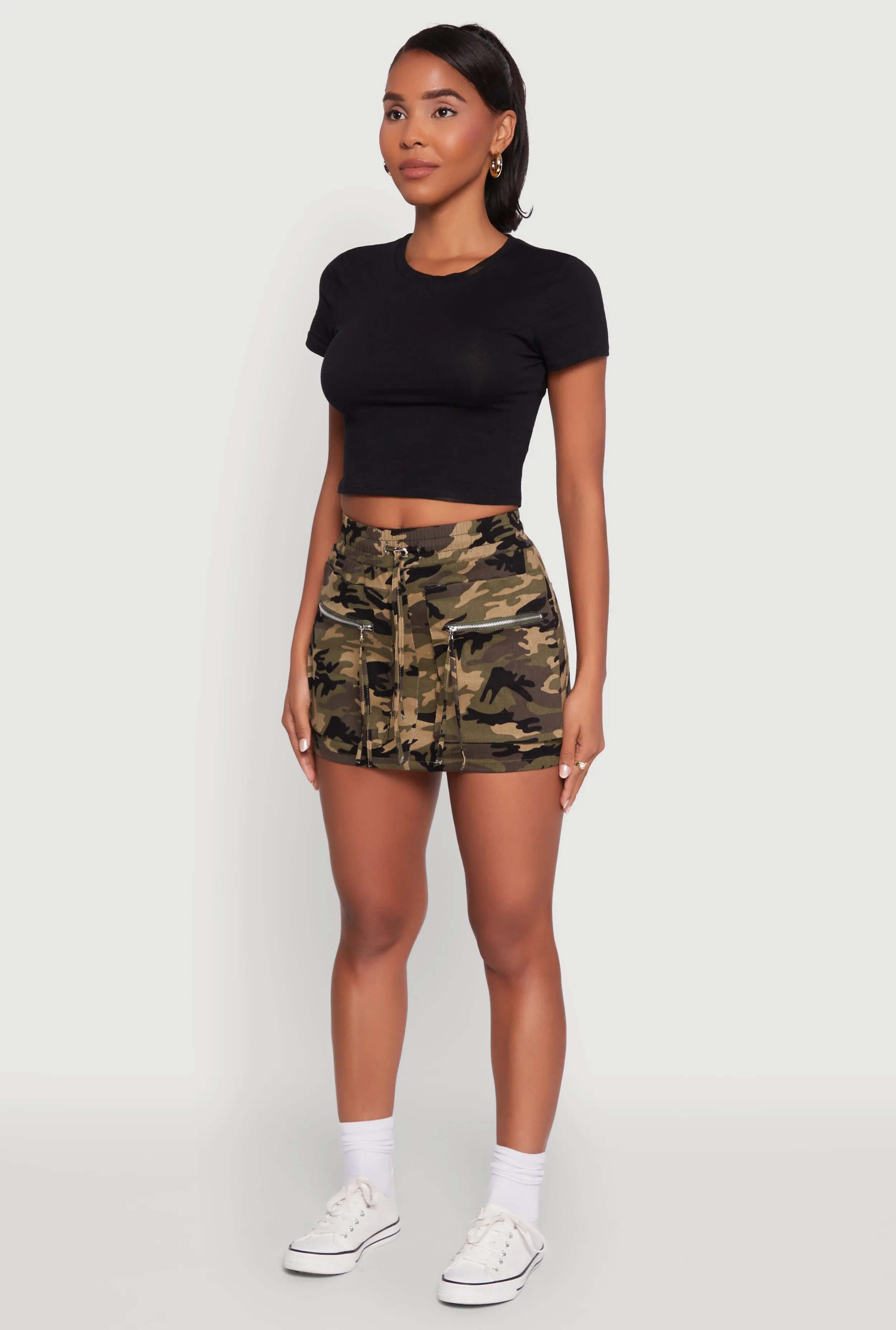 Trendy Camo Zip Pocket Mini Skirt Contemporary Design Silicone Grip Trim