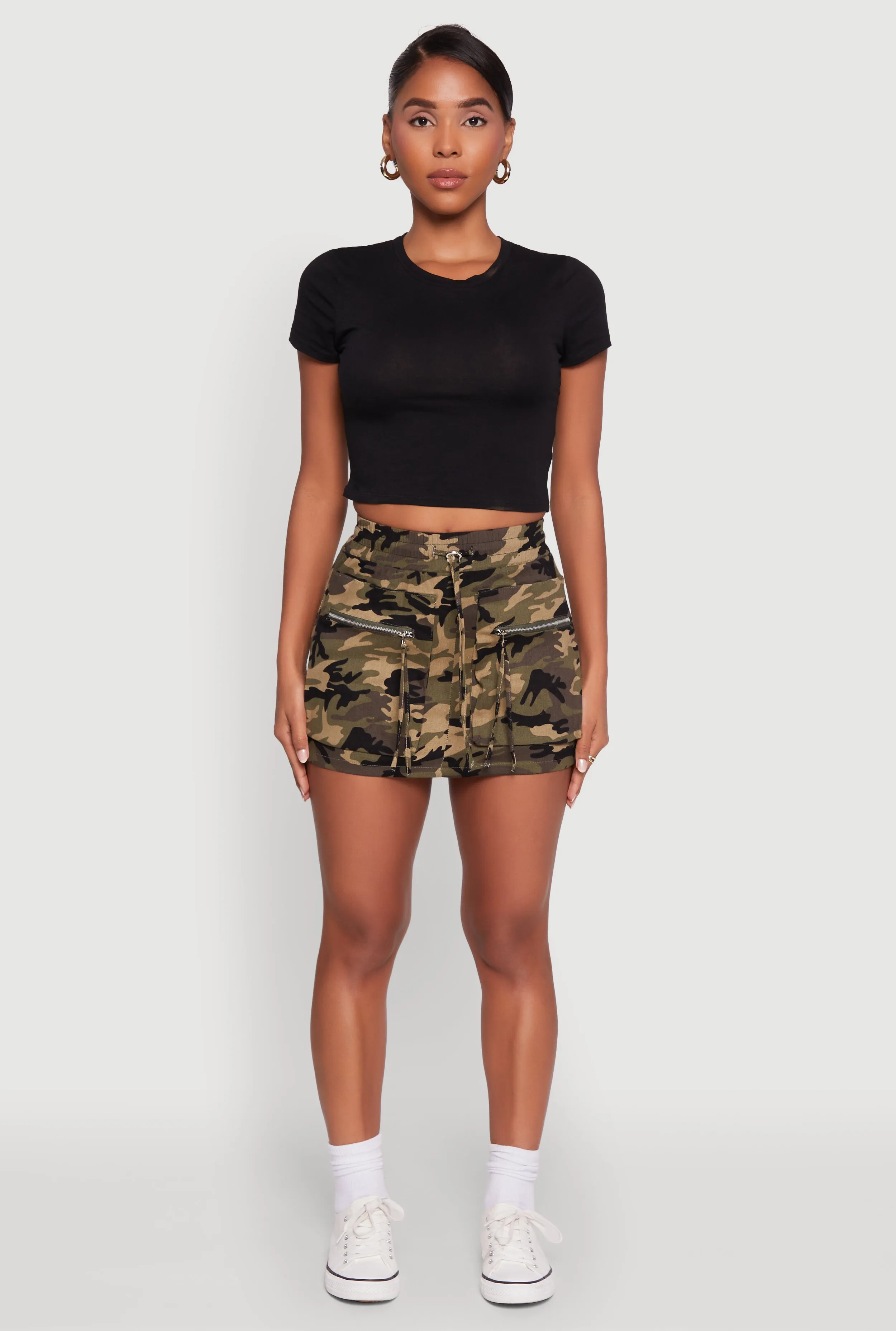 Trendy Camo Zip Pocket Mini Skirt Lightwear Look Soft Motion