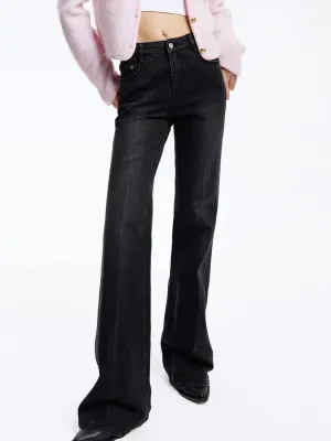 Black Straight Leg Jeans Relaxed Style City Walk Trend Setter Breathable Travel Outfit Brunch Outfit