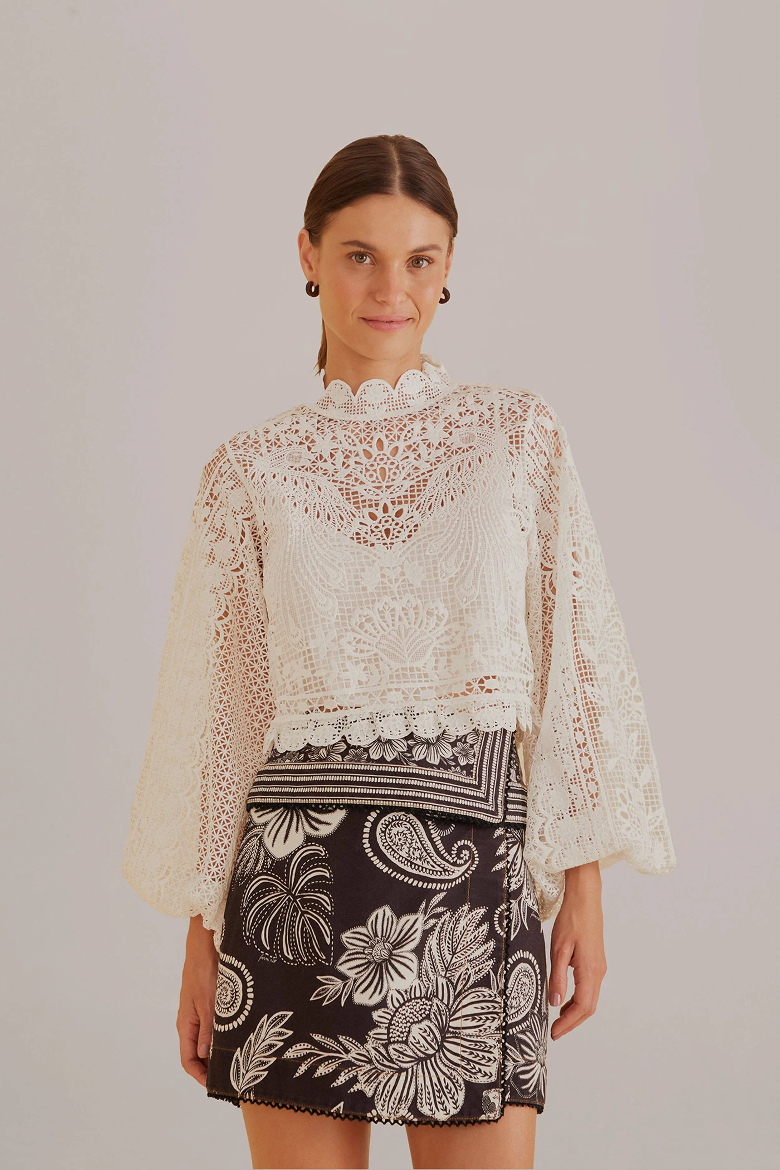 Off-White Guipure Long Sleeve Blouse Casual weekend midi