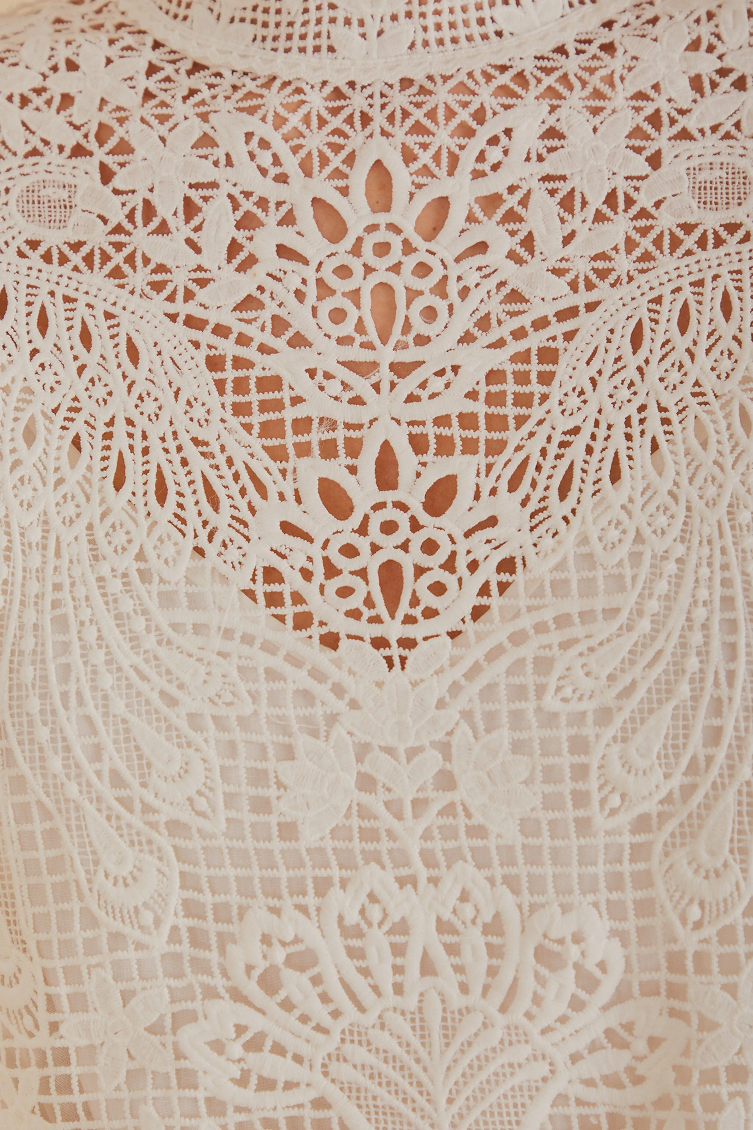 Mesh Breeze Off-White Guipure Long Sleeve Blouse