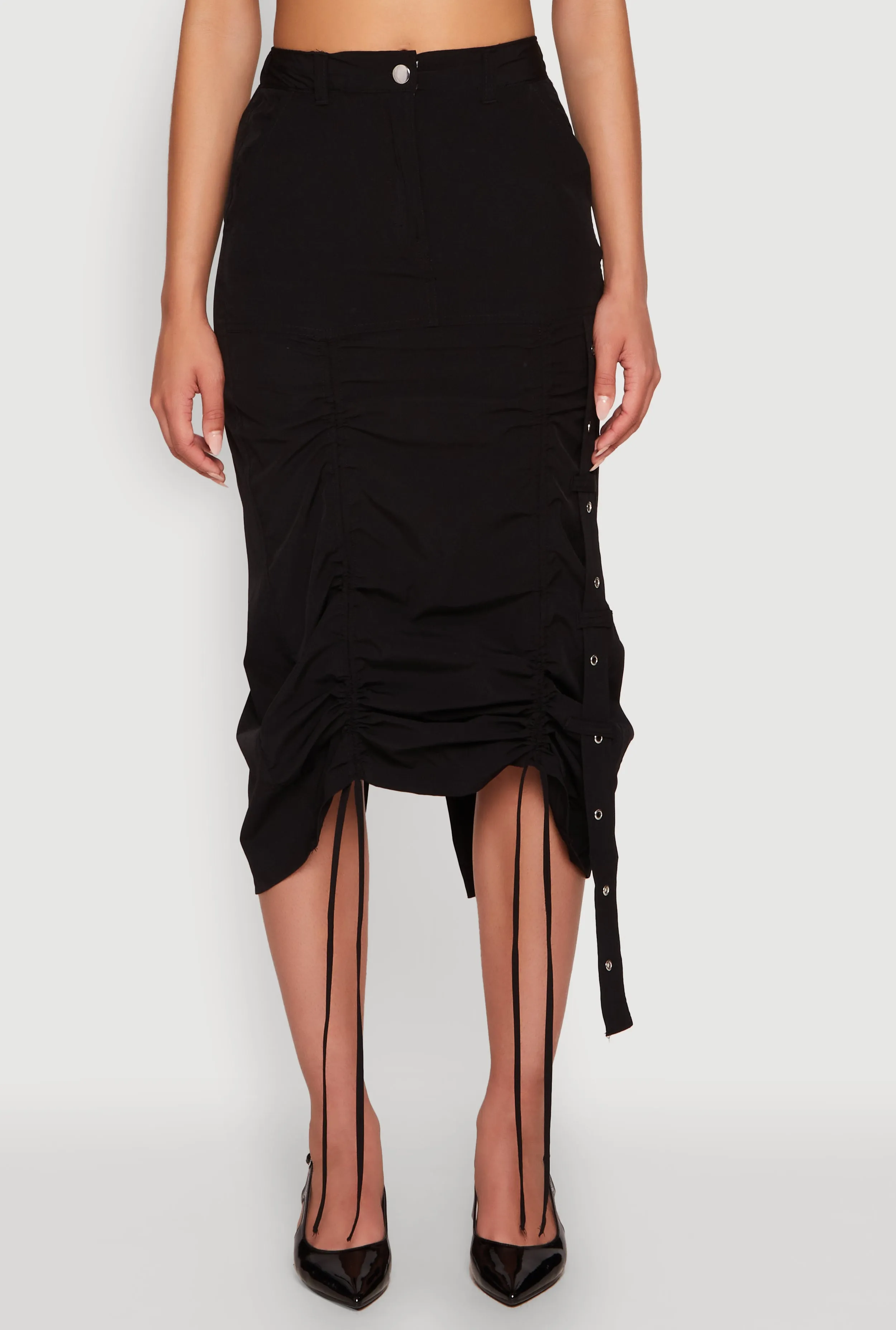 High Waisted Grommet Detail Drawstring Skirt Affordable Fashion