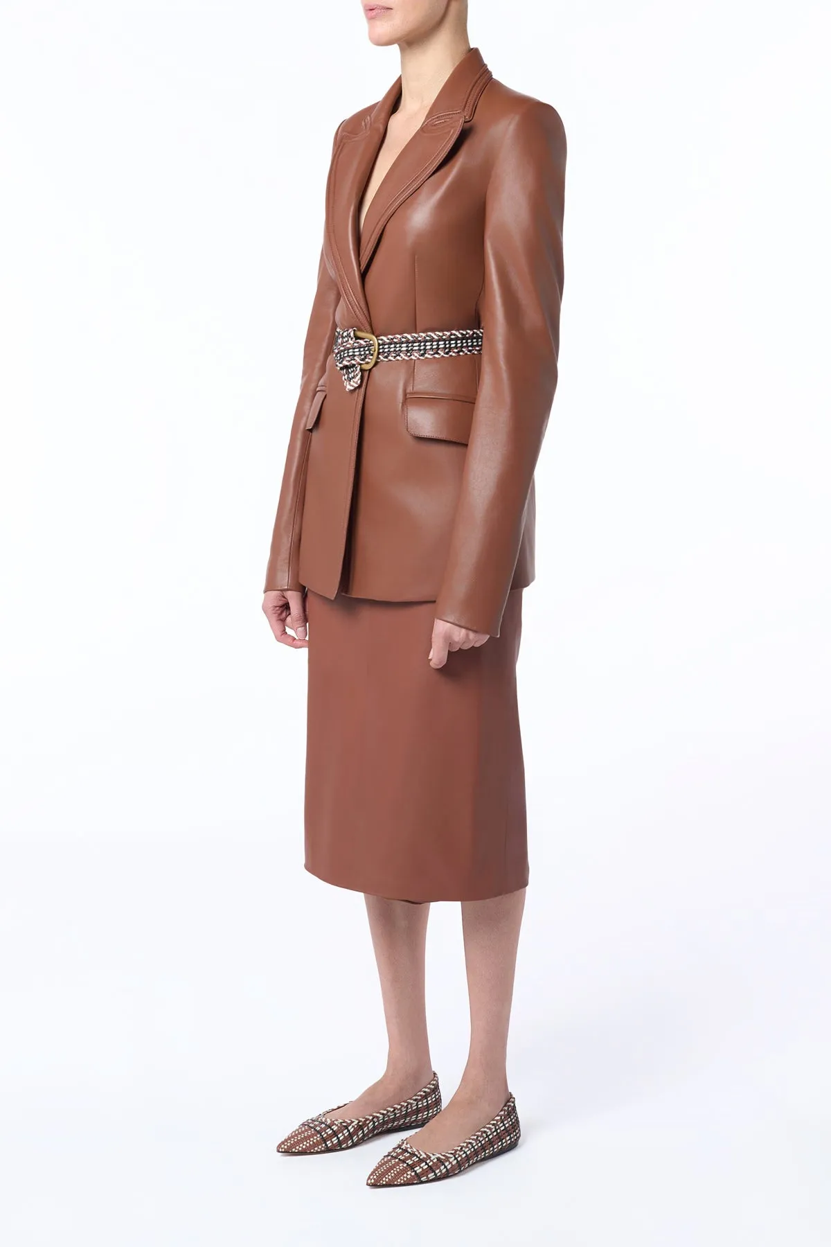 Swim Easy Manuela Midi Skirt in Cognac Soft Leather