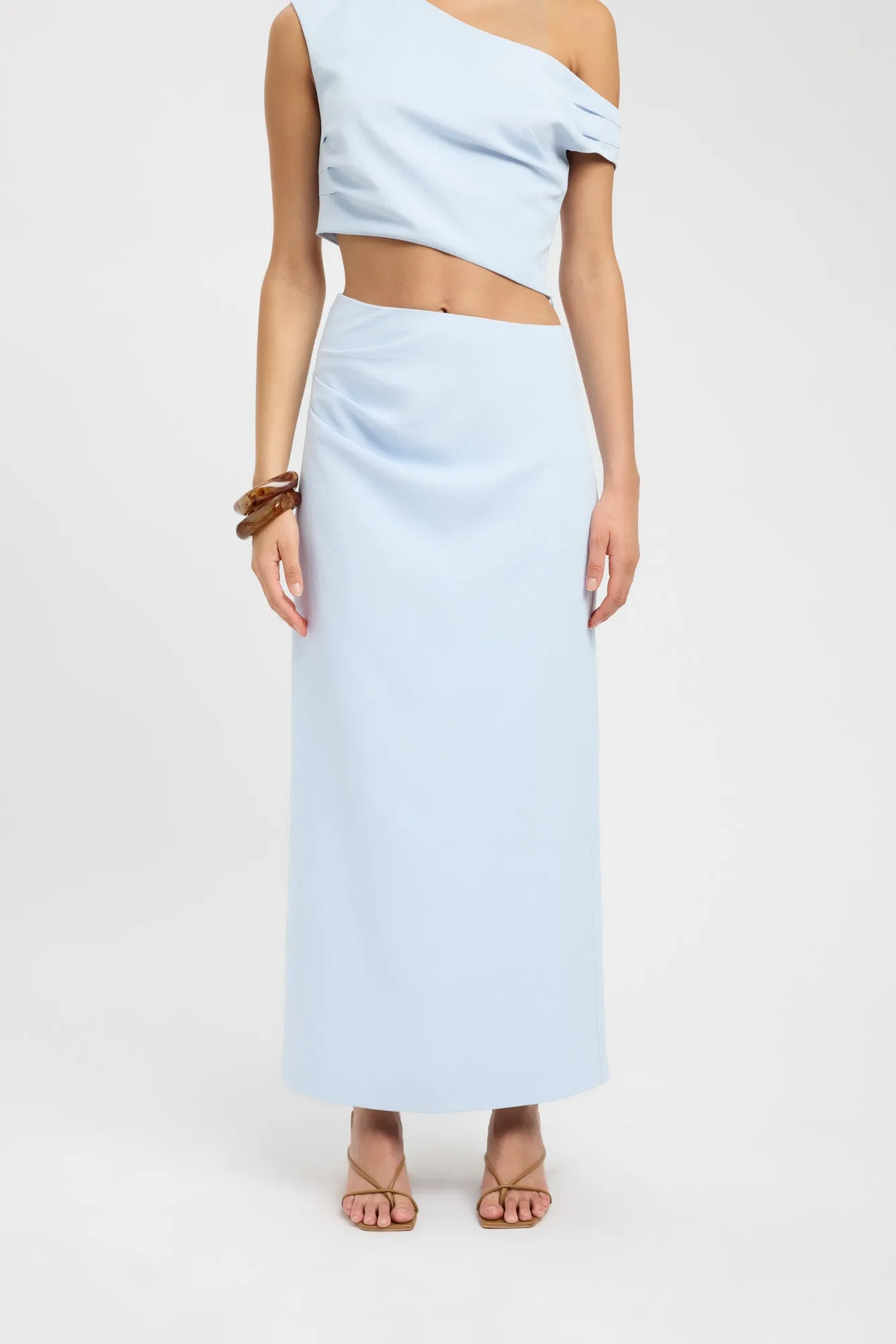 Ventilated Slits Flowy Drape Opal Maxi Skirt