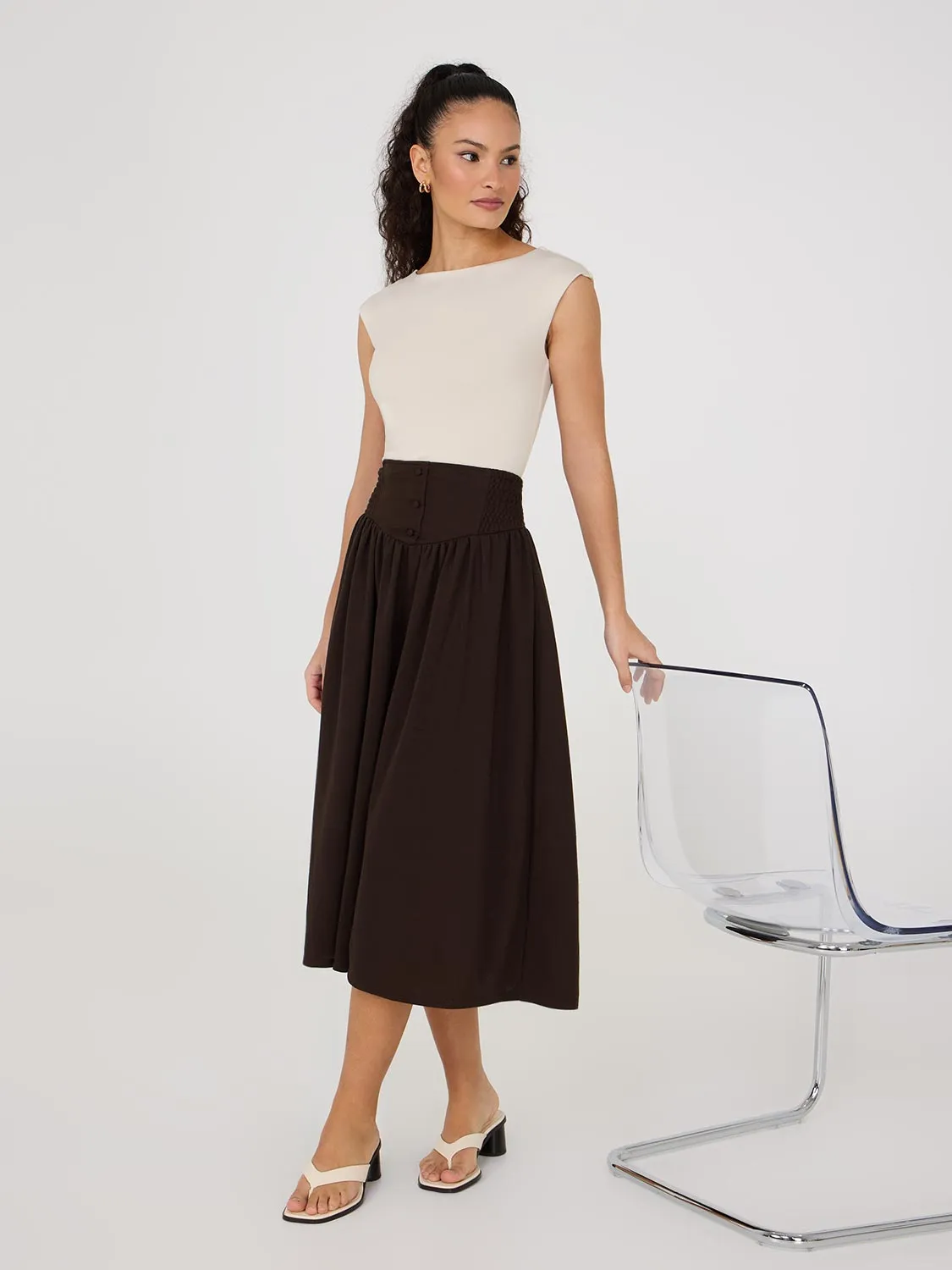 Weekend Favorite Midi Skirt With Smocked Waistband