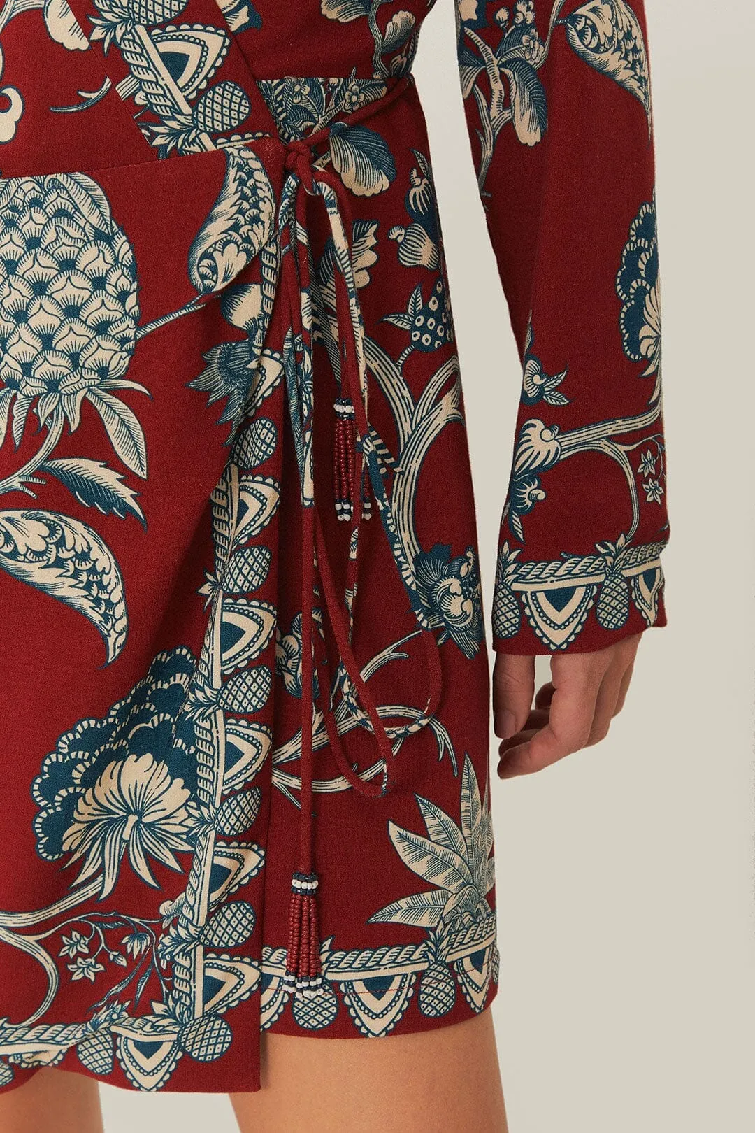 Red Tropical Landing Wrap Mini Dress wrinkle free