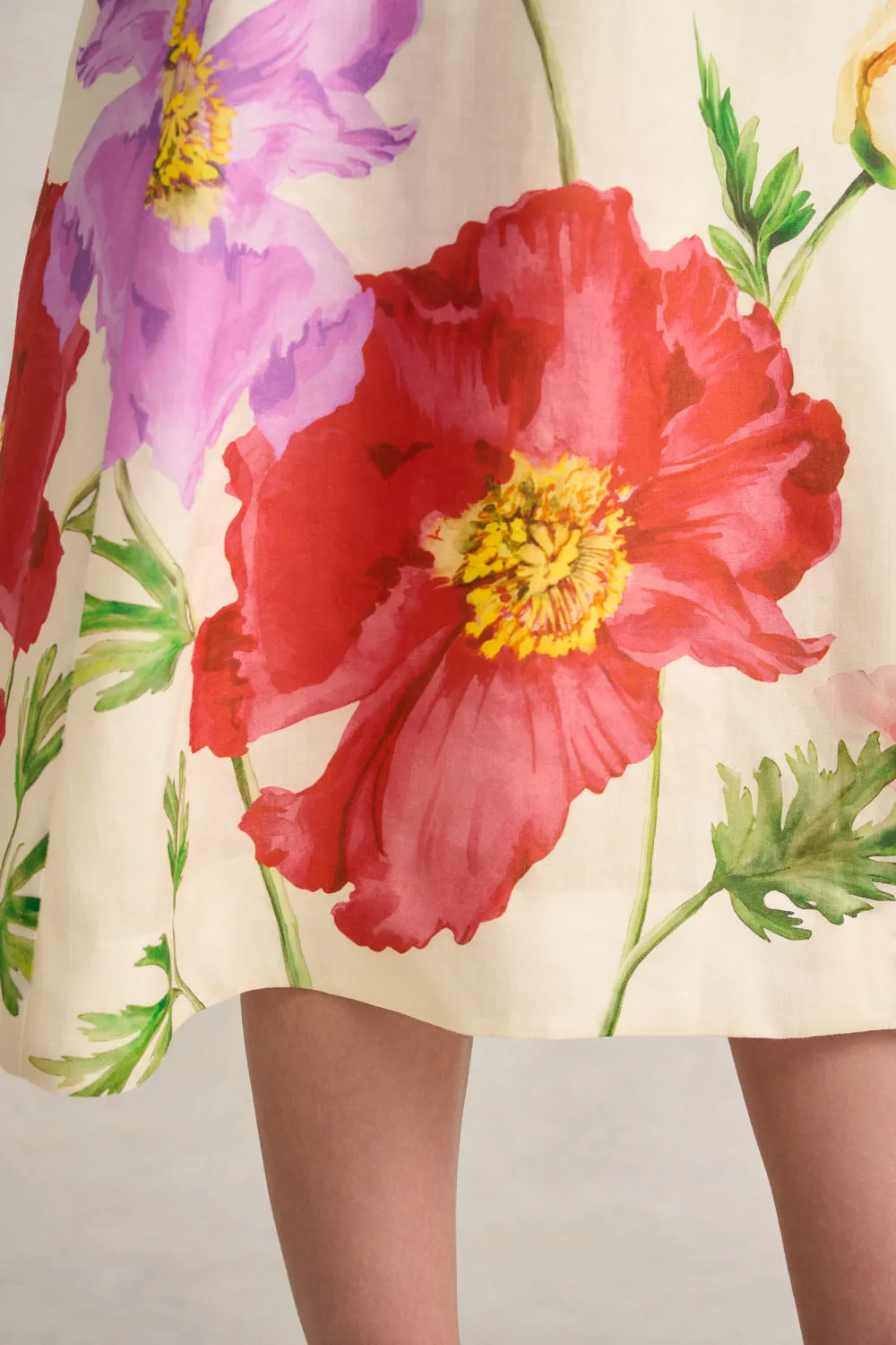 muted tone Ramie A-Line Skirt ?C Poppy Print