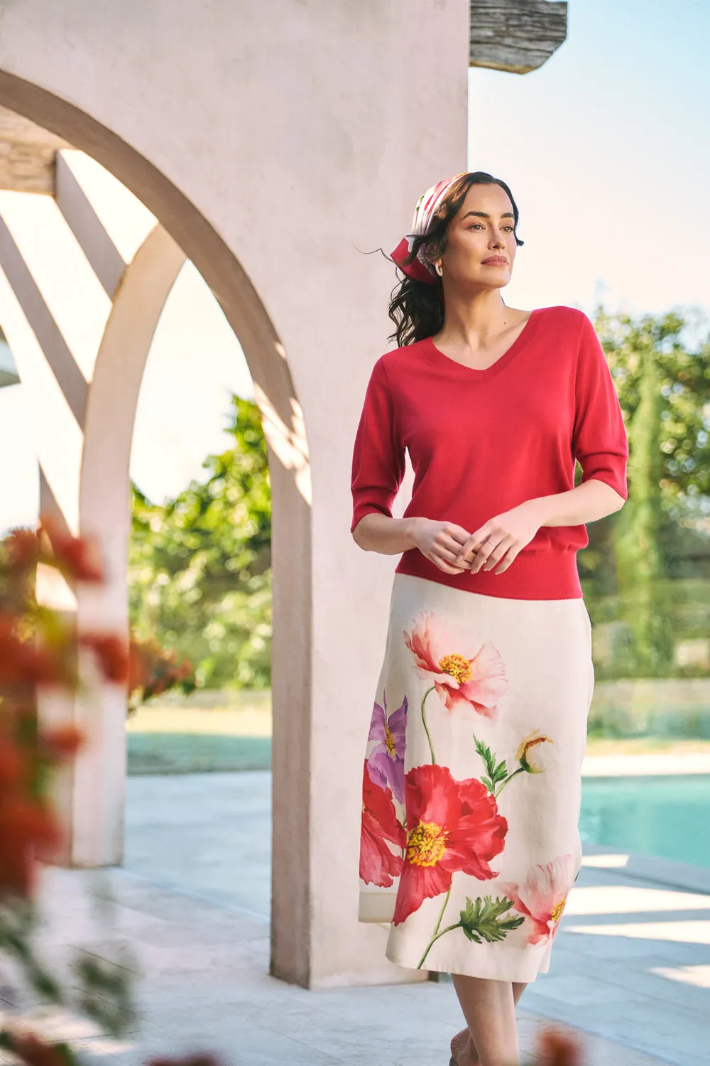 Invisible Seams Ramie A-Line Skirt ?C Poppy Print