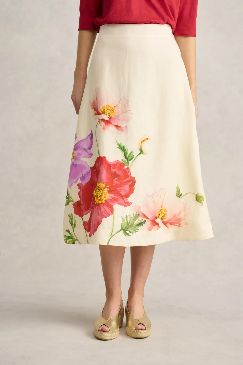 Ramie A-Line Skirt ?C Poppy Print Cashmere Touch Reimagined Classic