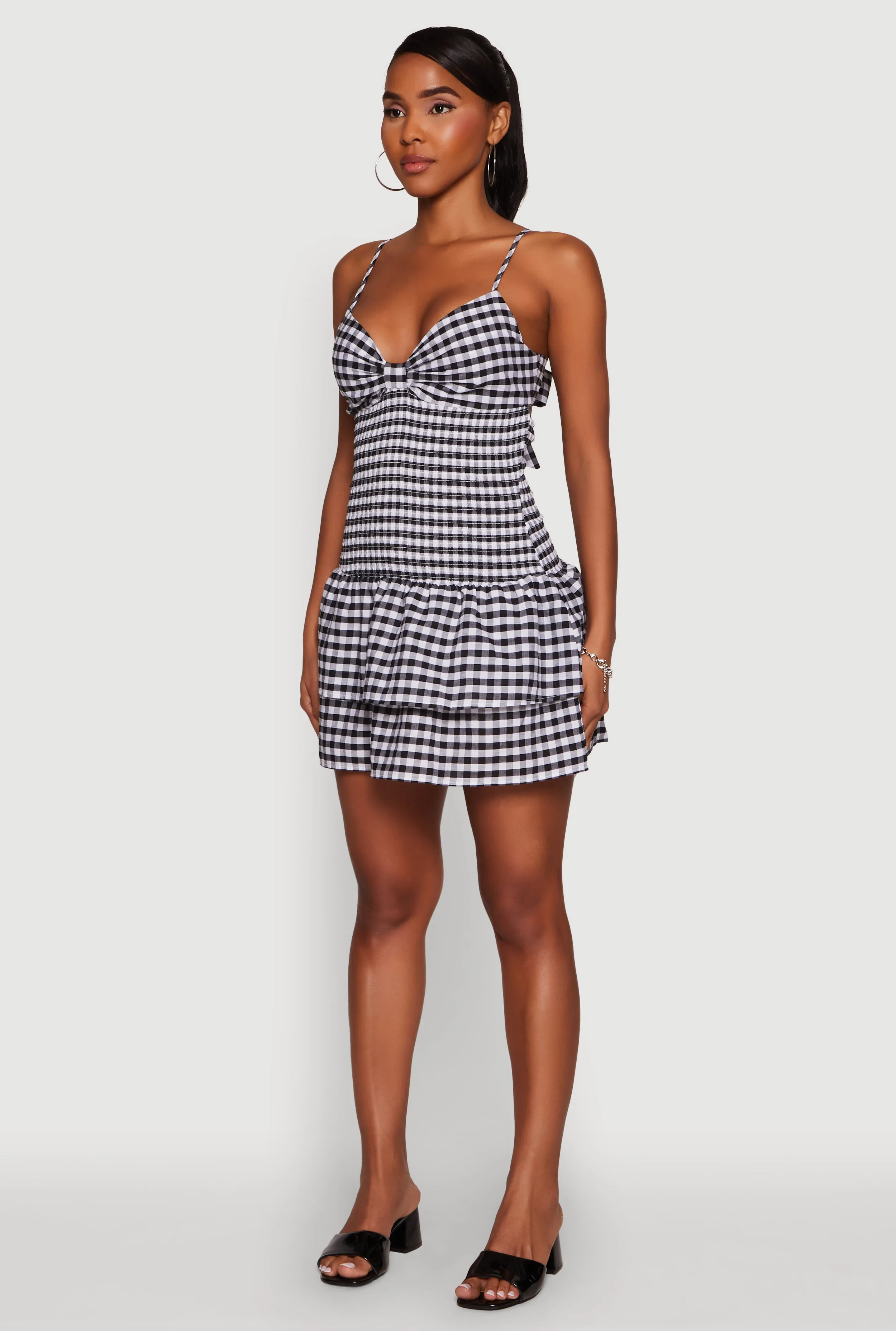 Haute Monde Gingham Sweetheart Bow Back Mini Dress Slim Touch