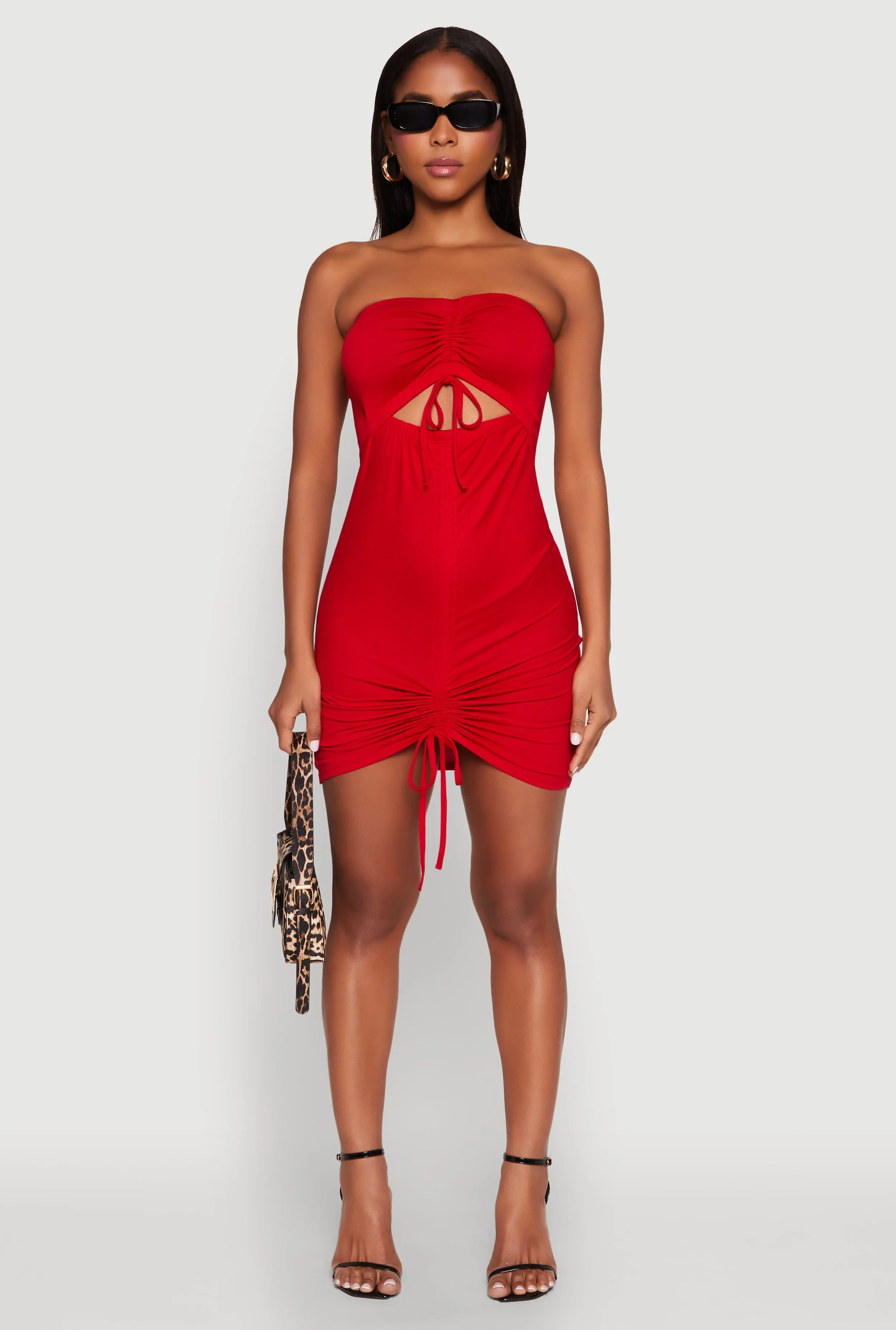 Stylish Appeal Modern and sleek mini Ruched Keyhole Front Mini Tube Dress