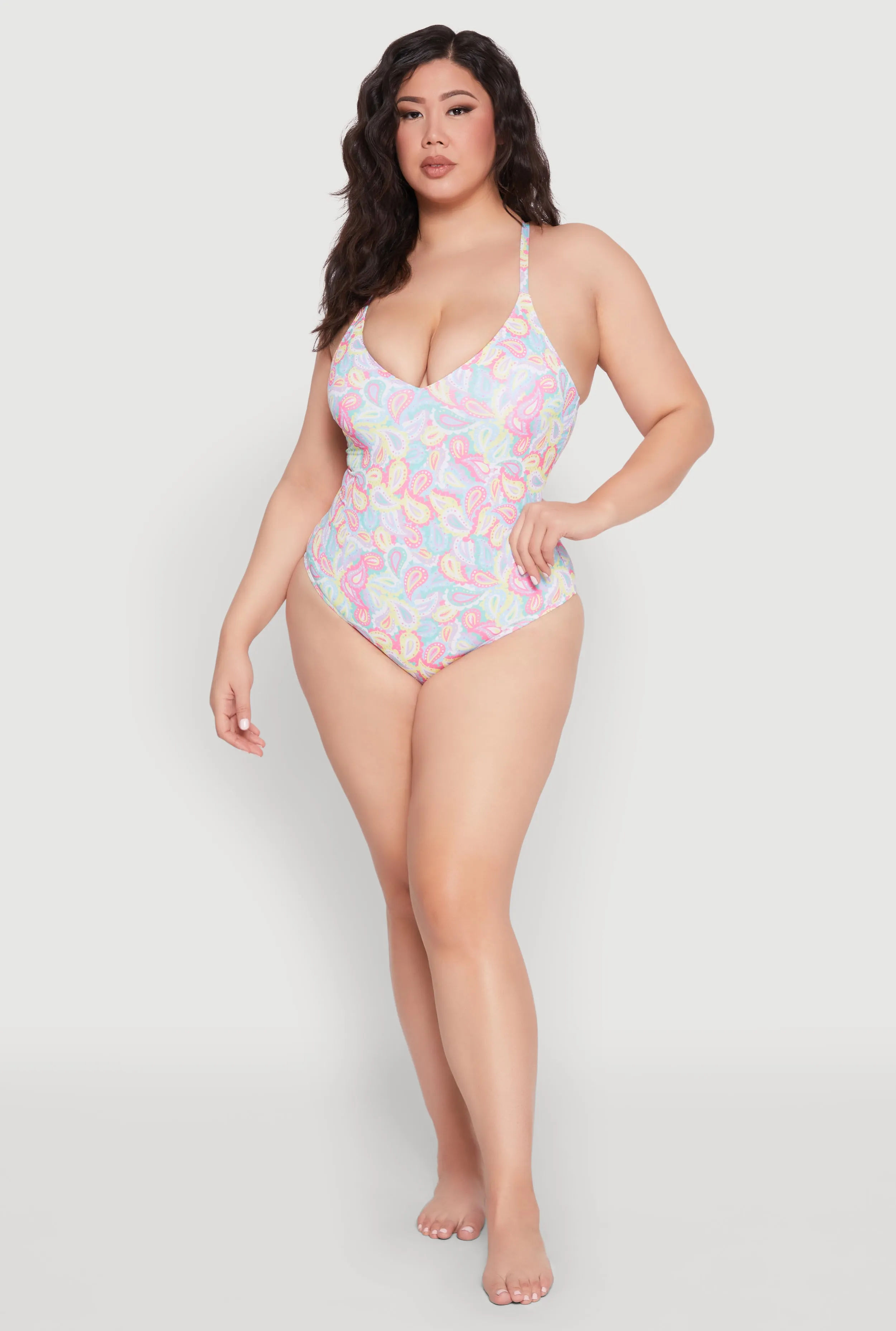Plus Size Paisley Print One Piece Swimsuit High Density Stitching Compression Fit Technology