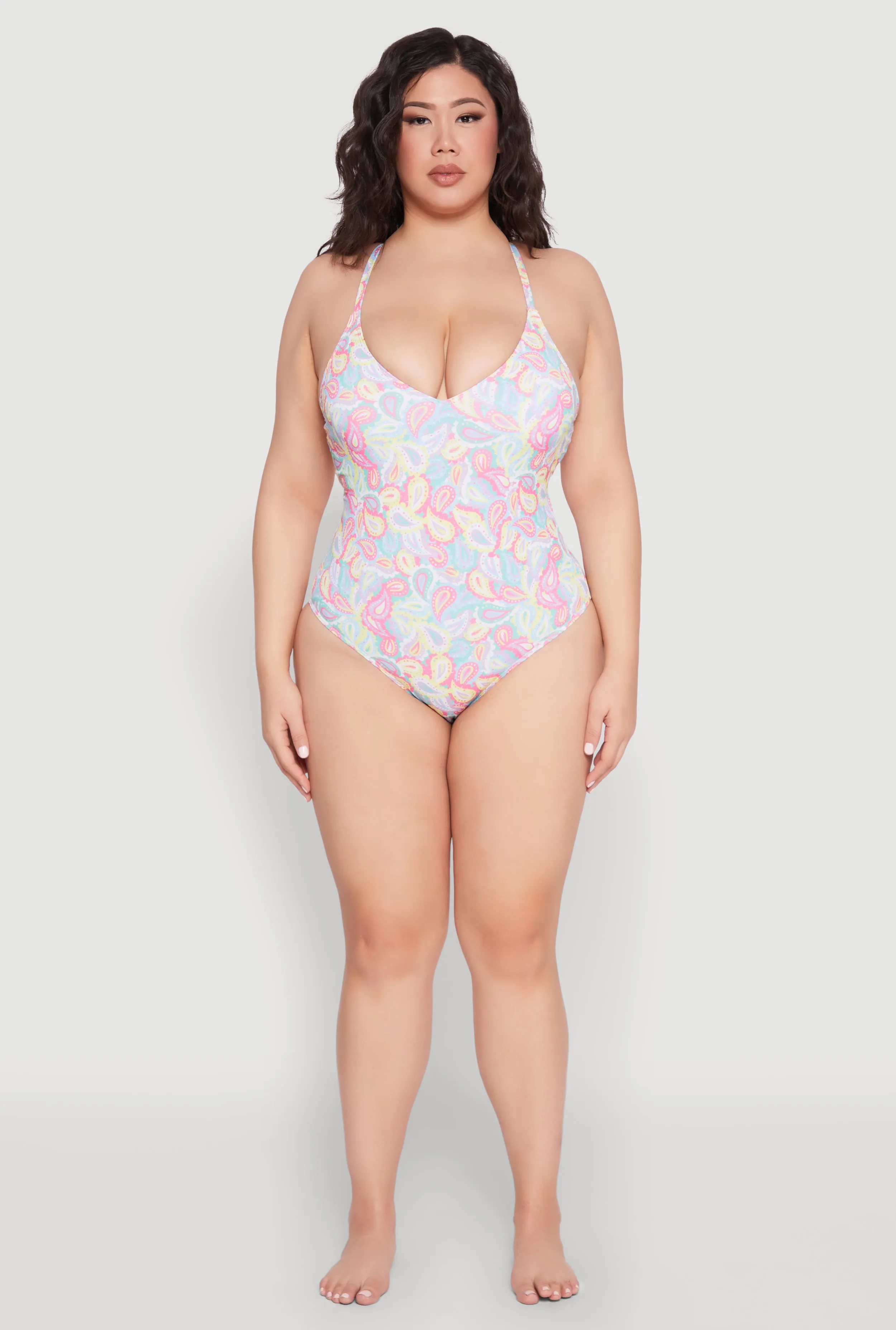 Plus Size Paisley Print One Piece Swimsuit Four Way Stretch