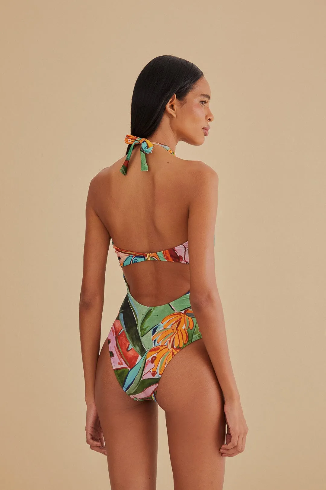 Banana Foliage One Piece Swimsuit Water Repellent Zipper Sand Resistant Finish