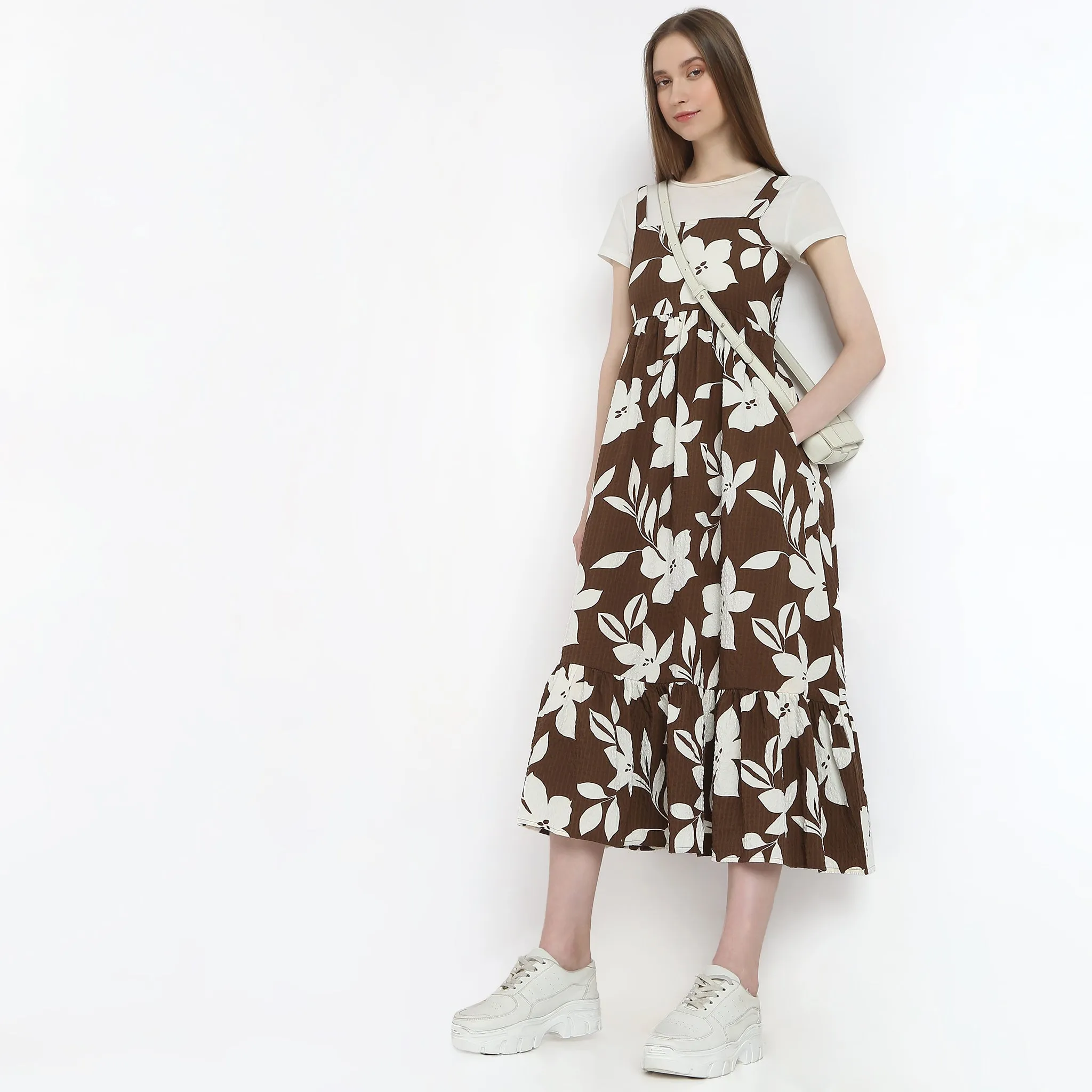 AntiPilling Technology outdoor mode Flare Fit Printed Calf Length Sleeveless Dress