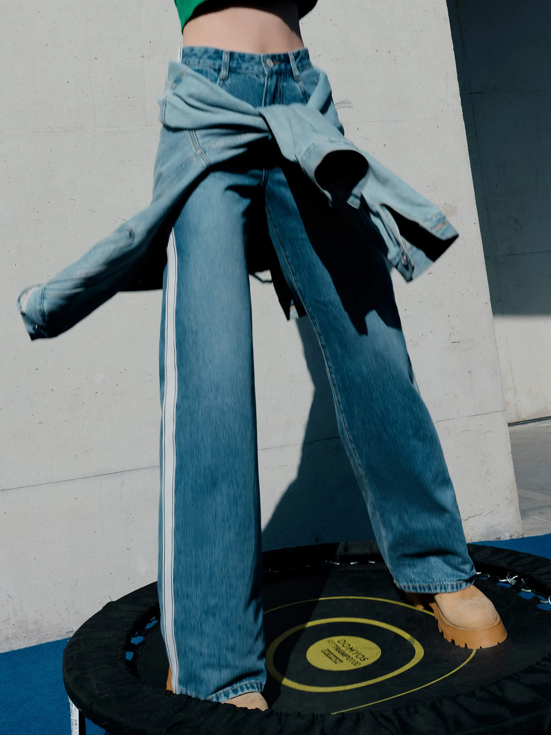 Straight Fit Panel Jeans Mid Rise